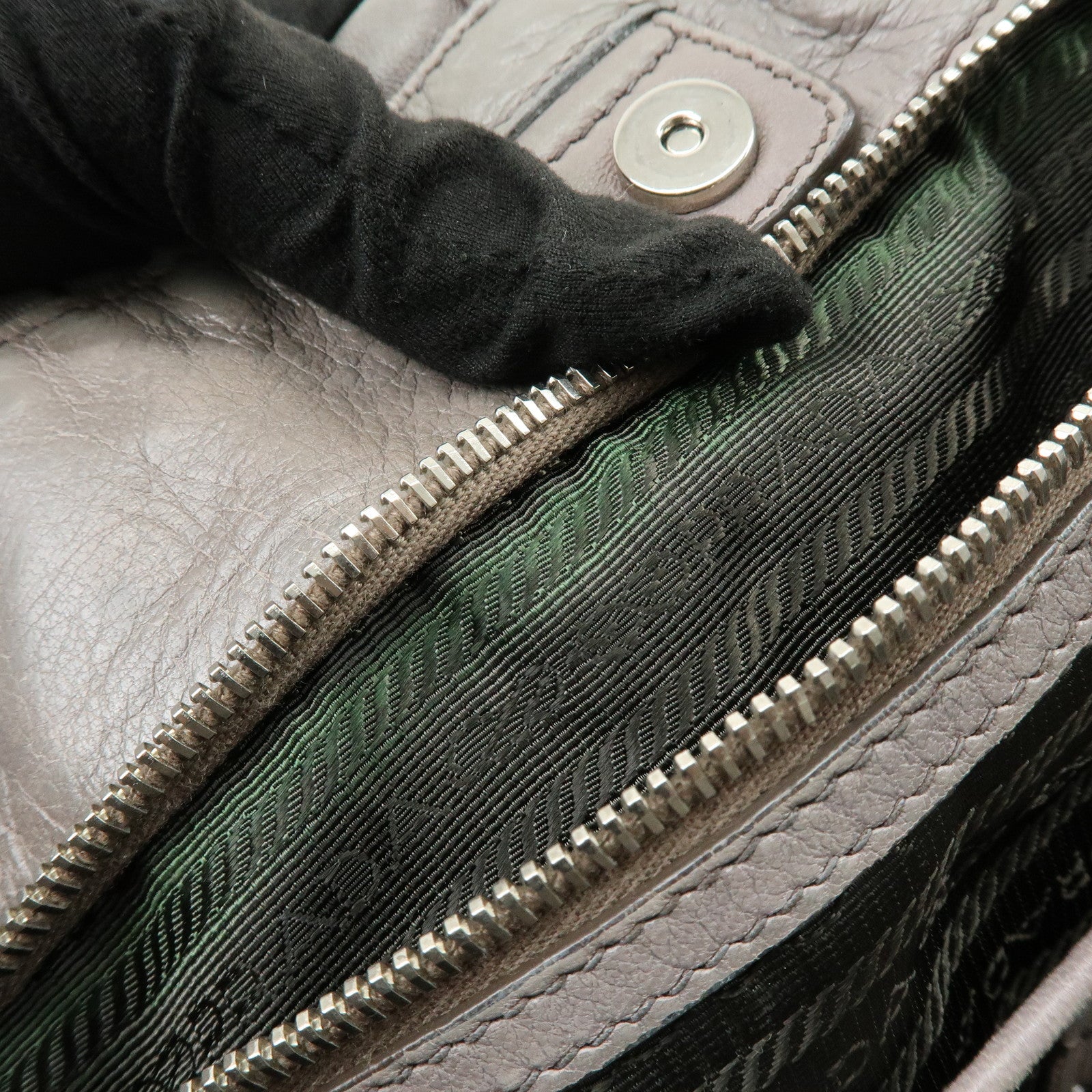 PRADA Logo Leather 2Way Bag Hand Bag Shoulder Bag Gray