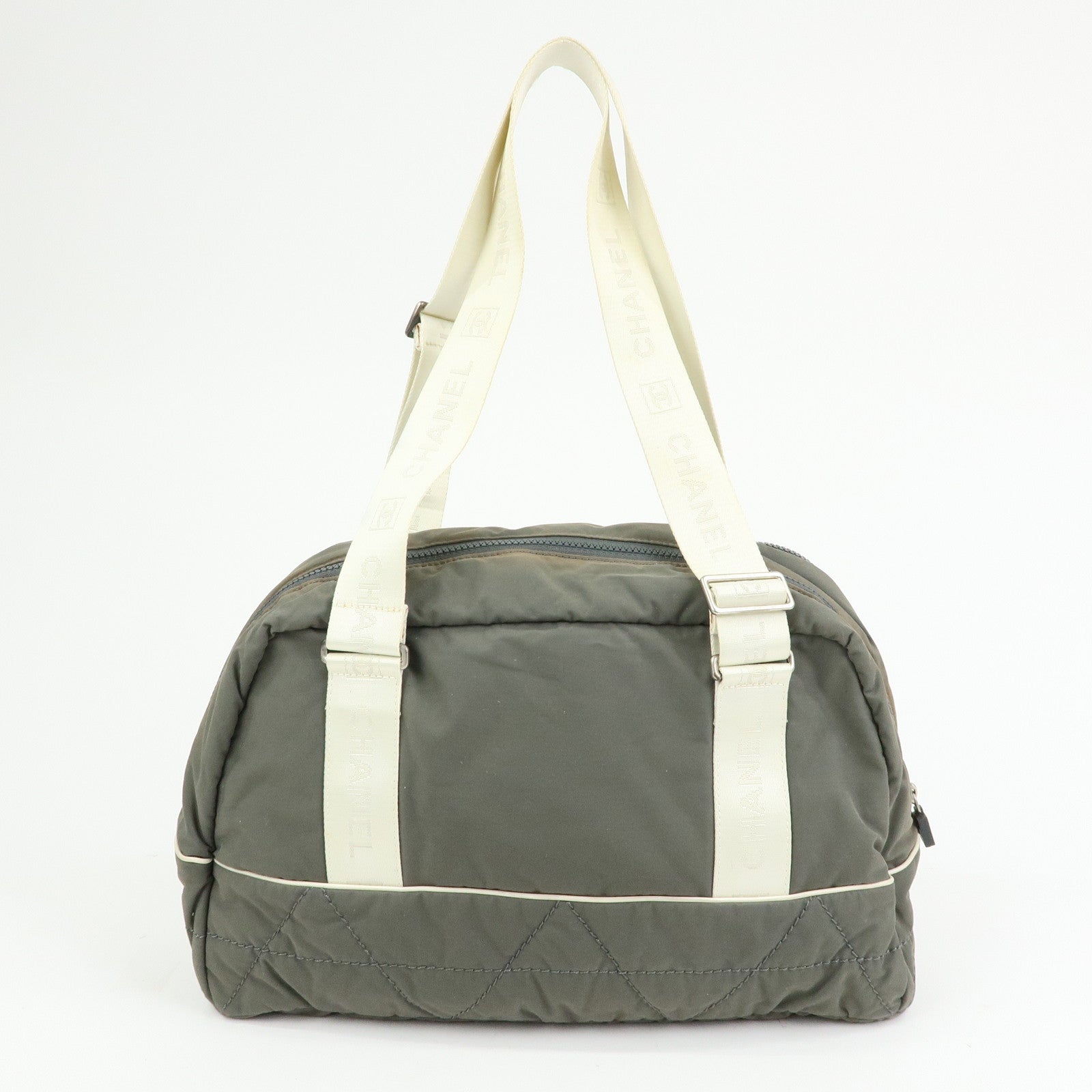 CHANEL Sports Line COCO Mark Nylon Boston Hand Shoulder Bag Gray