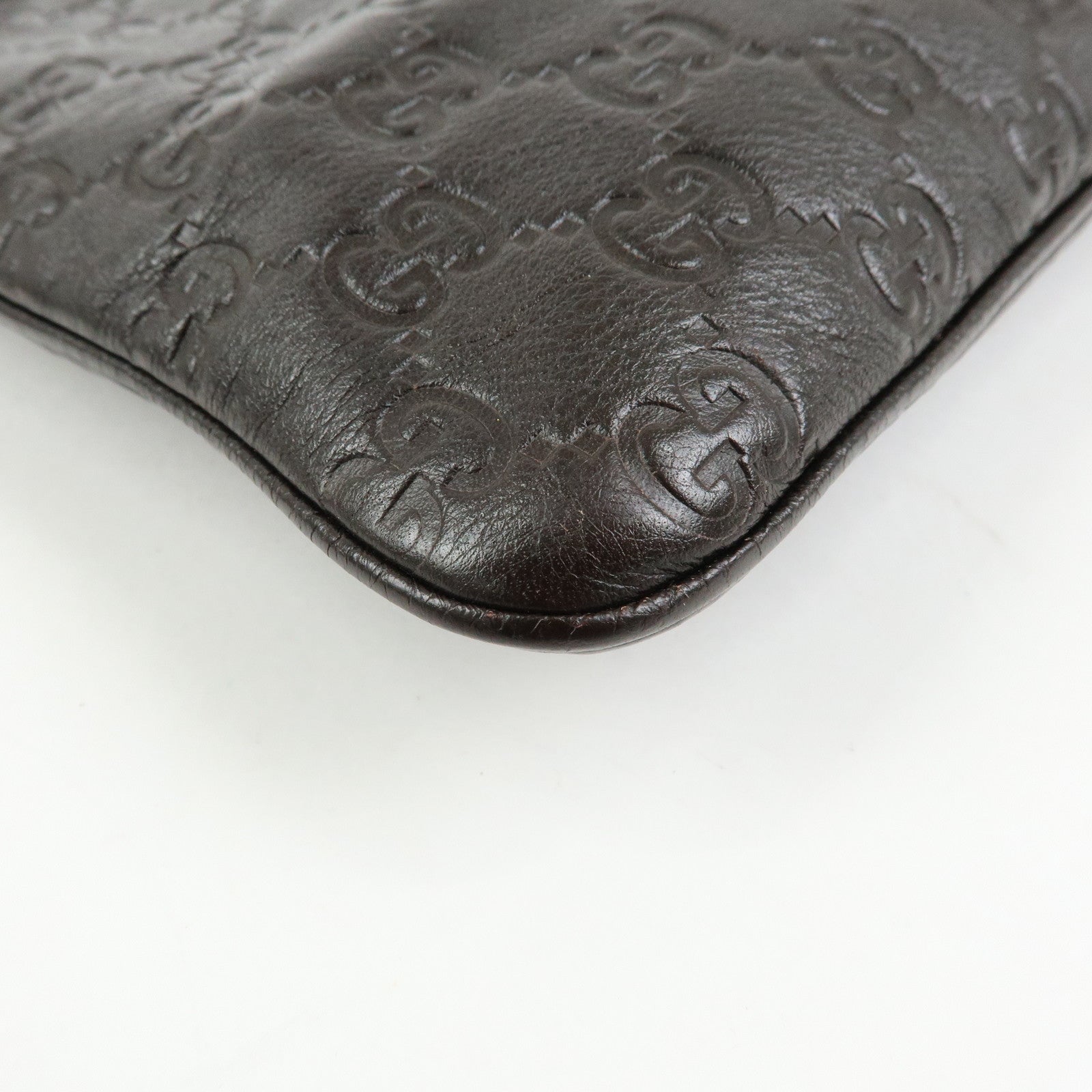 GUCCI Guccissima Leather Shoulder Bag Crossbody Bag Dark Brown