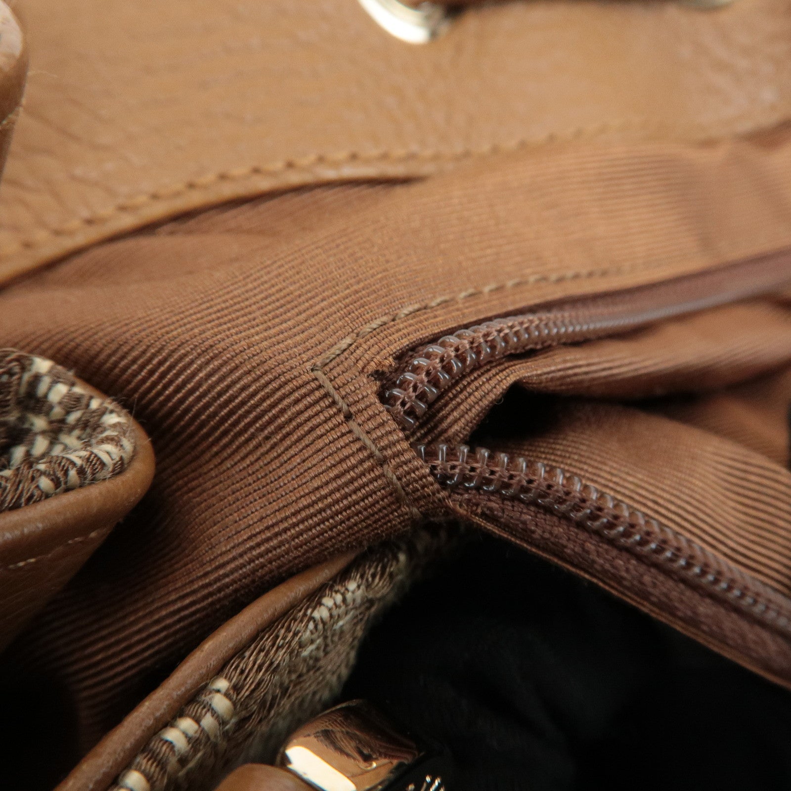 BVLGARI Logo Mania Leather Canvas Tote Bag Shoulder Bag Beige Brown Used