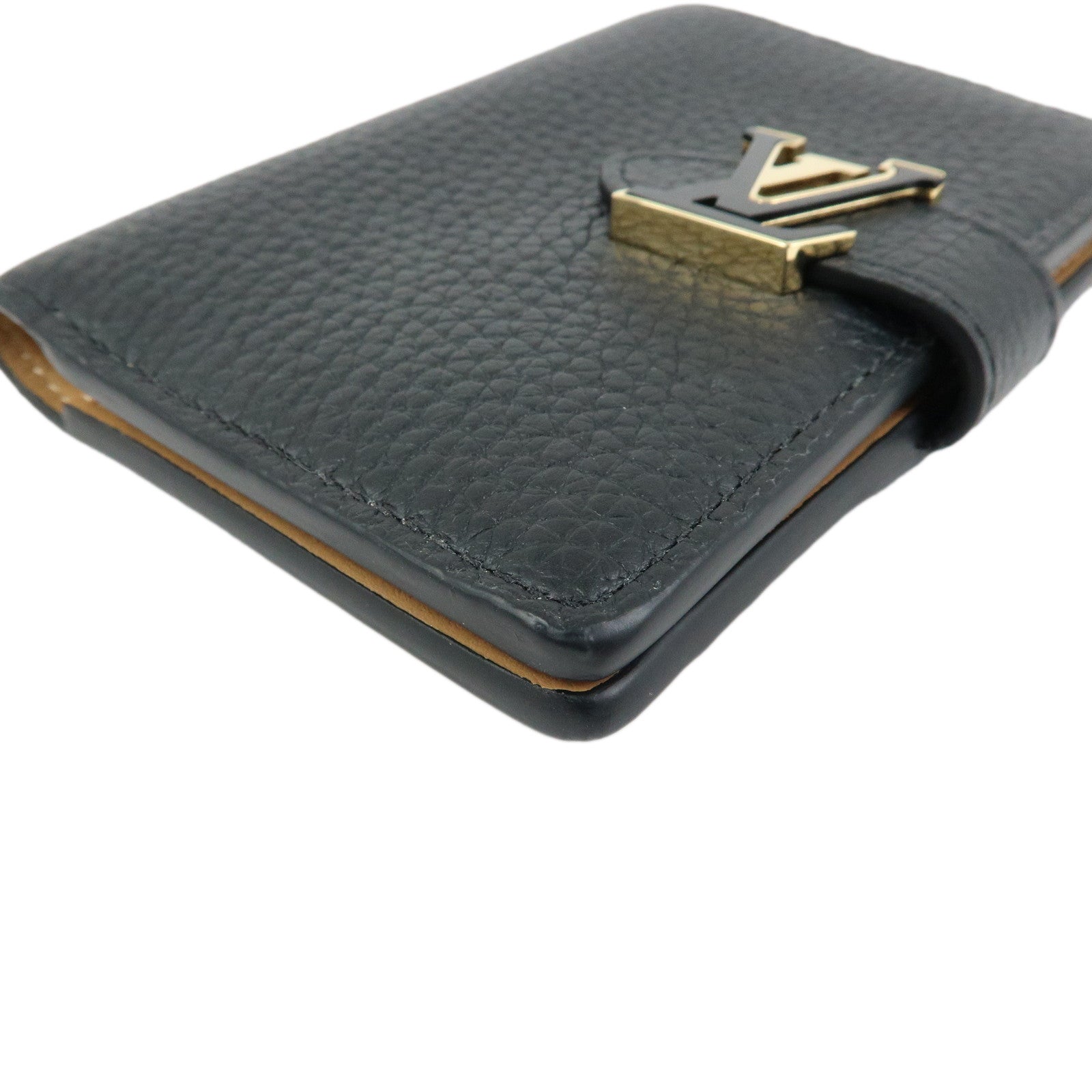 Louis Vuitton Taurillon Leather Vertical Compact Wallet Noir M81561