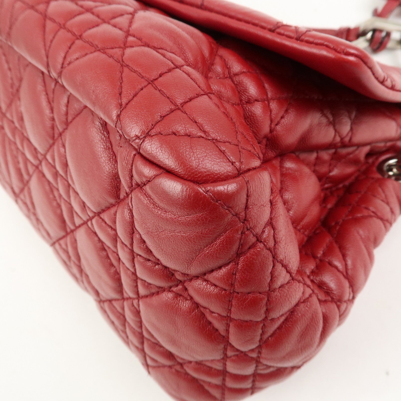 Christian Dior Canage Leather Chain Shoulder Bag Hand Bag Red