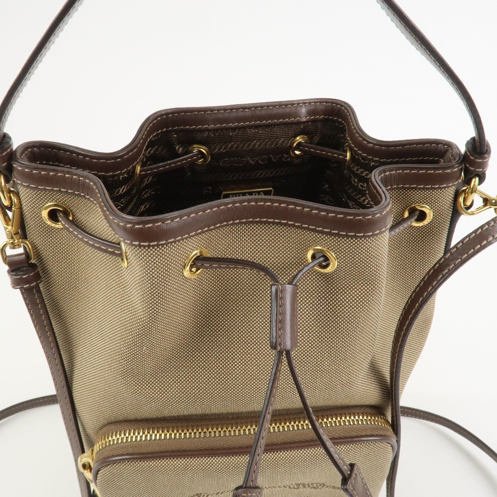 PRADA Jacquard Leather 2Way Bag Drawstring Hand Shoulder Bag 1BH038