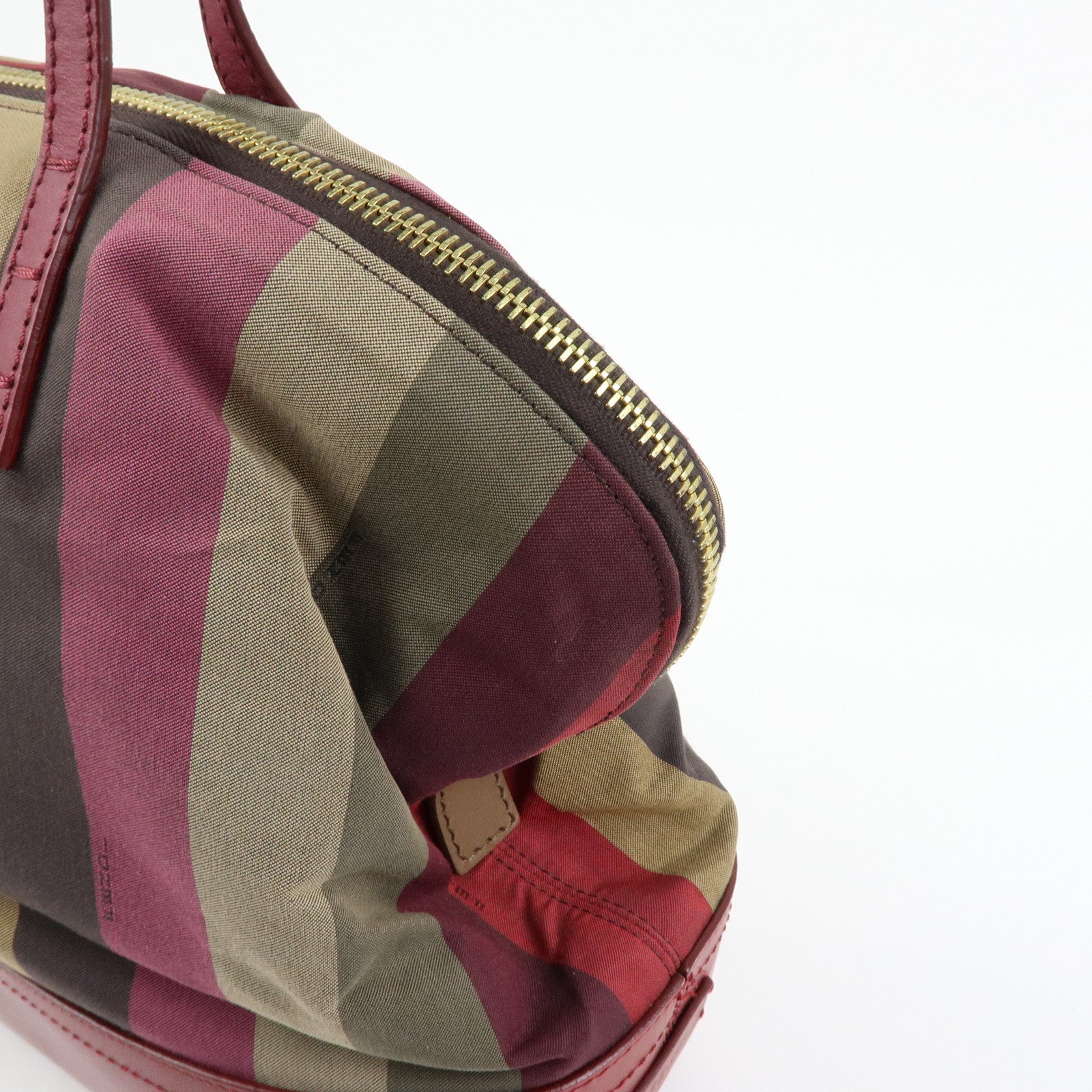 FENDI Chameleon Pequin Canvas Leather Shoulder Bag Tote Bag 8BN232