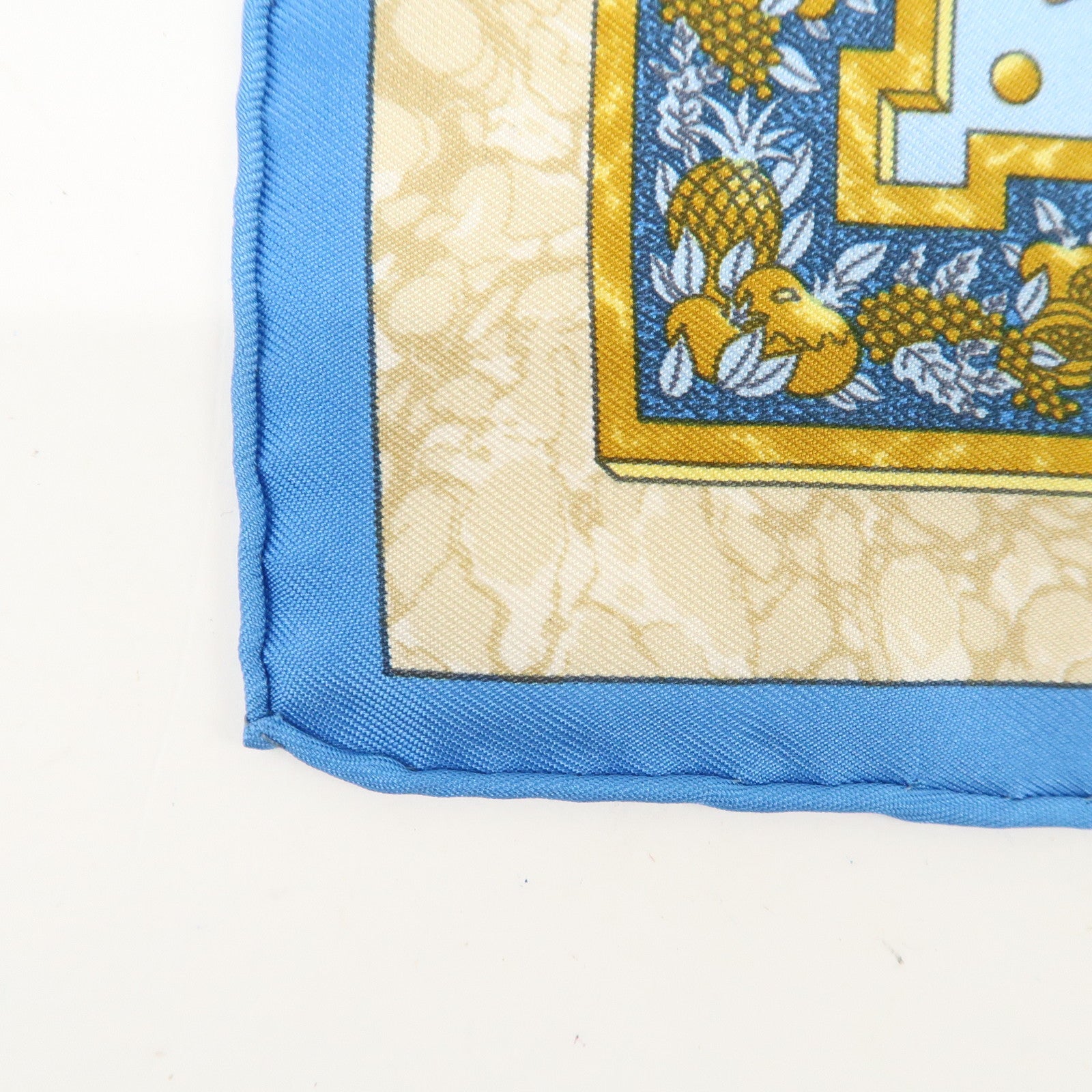 HERMES Petit Carre 40 Silk 100% GLORIA SOL Mini Scarf Beige Blue