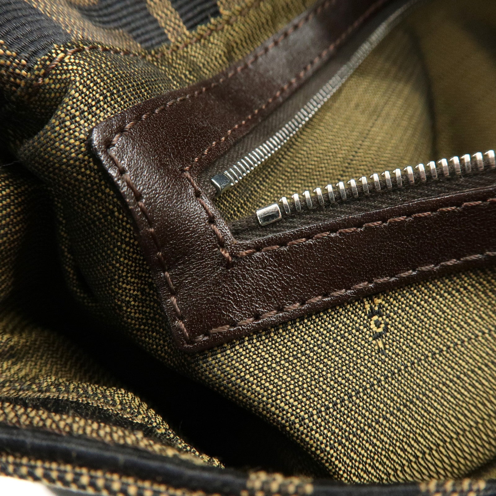 FENDI Mamma Baguette Zucca Canvas Leather Shoulder Bag Brown 8BR000