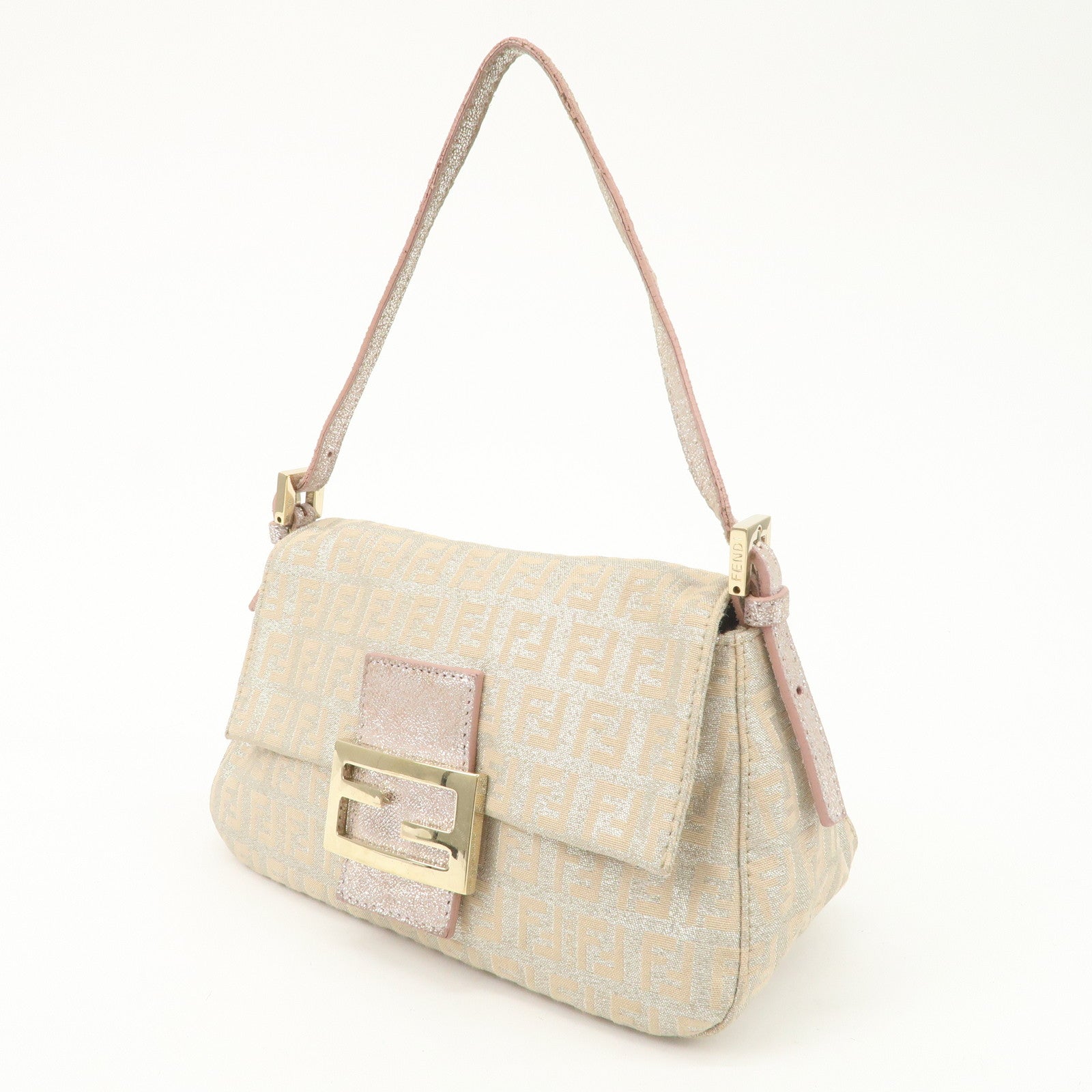 FENDI Mini Mamma Baguette Zucchino Canvas Leather Shoulder Bag 8BR180 Used