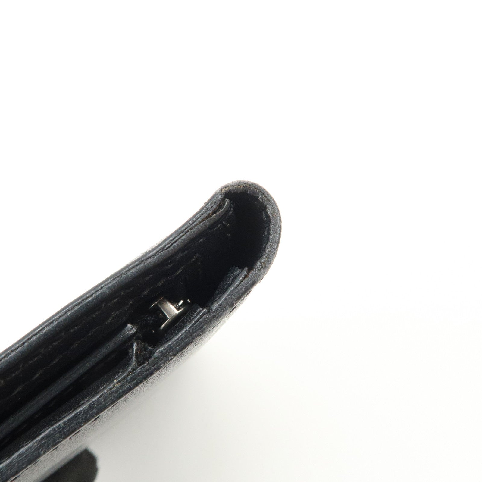 HERMES Box Calf Leather Beant Classic Long Wallet Black