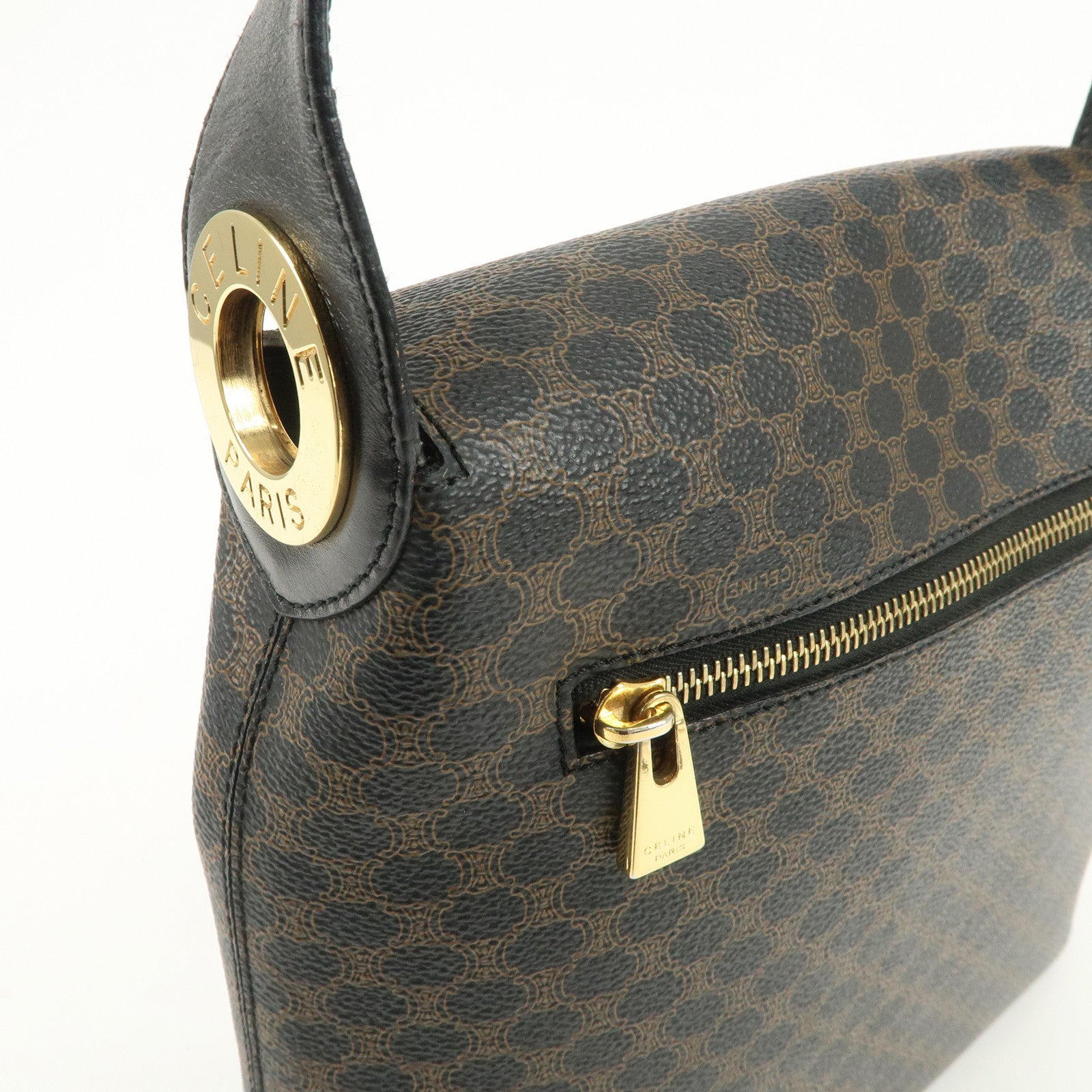 CELINE Macadam PVC Leather Shoulder Bag Hand Bag Black Brown