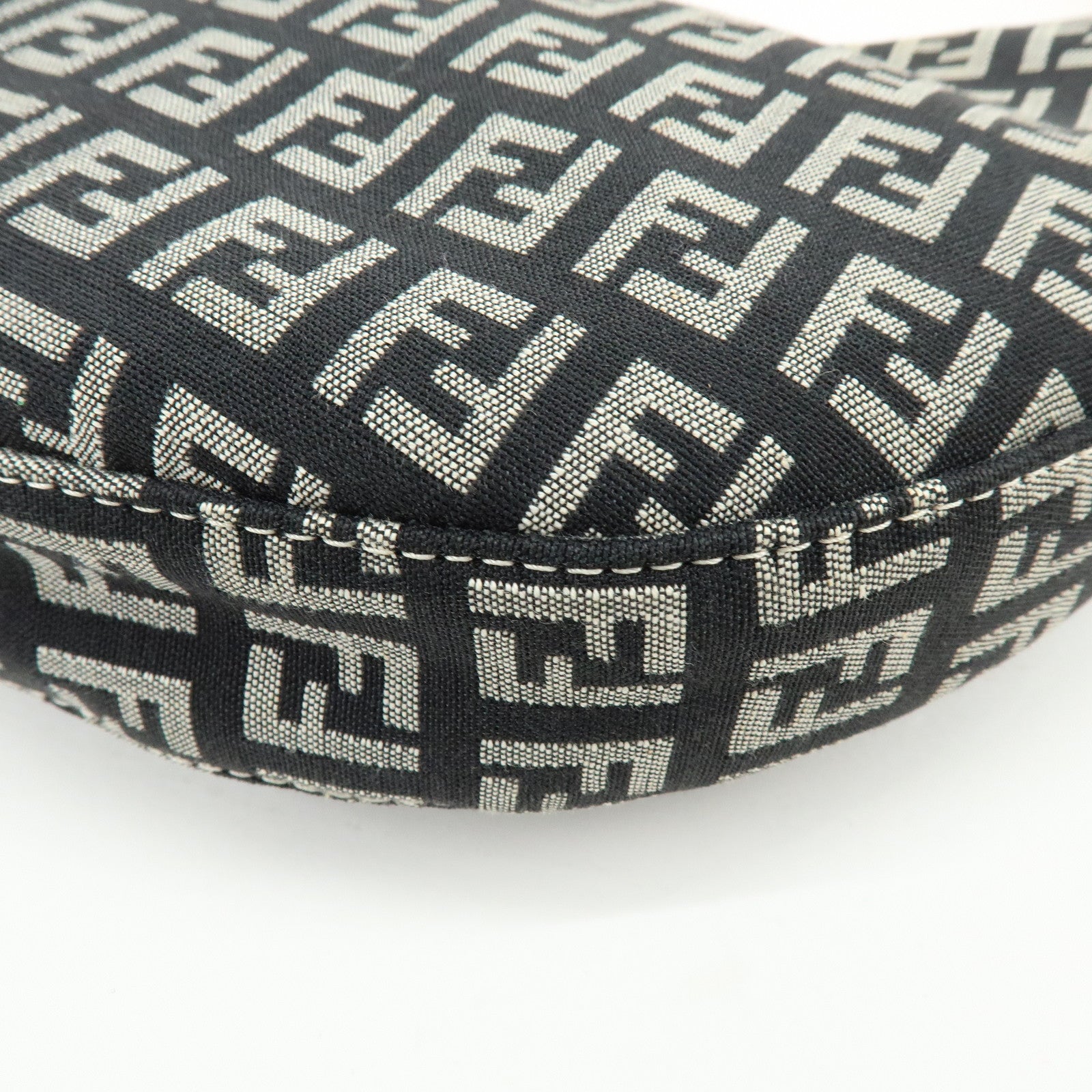 FENDI Zucchino Canvas Leather Shoulder Bag Black Pink 8BR020