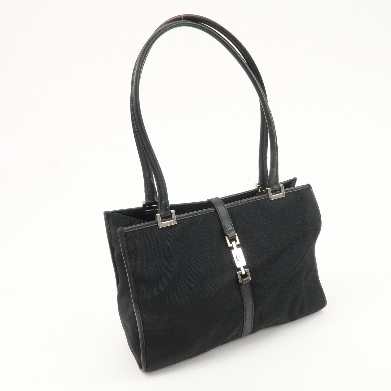 GUCCI Jackie Canvas Leather Tote Bag Shoulder Bag Black 002.1073 Used