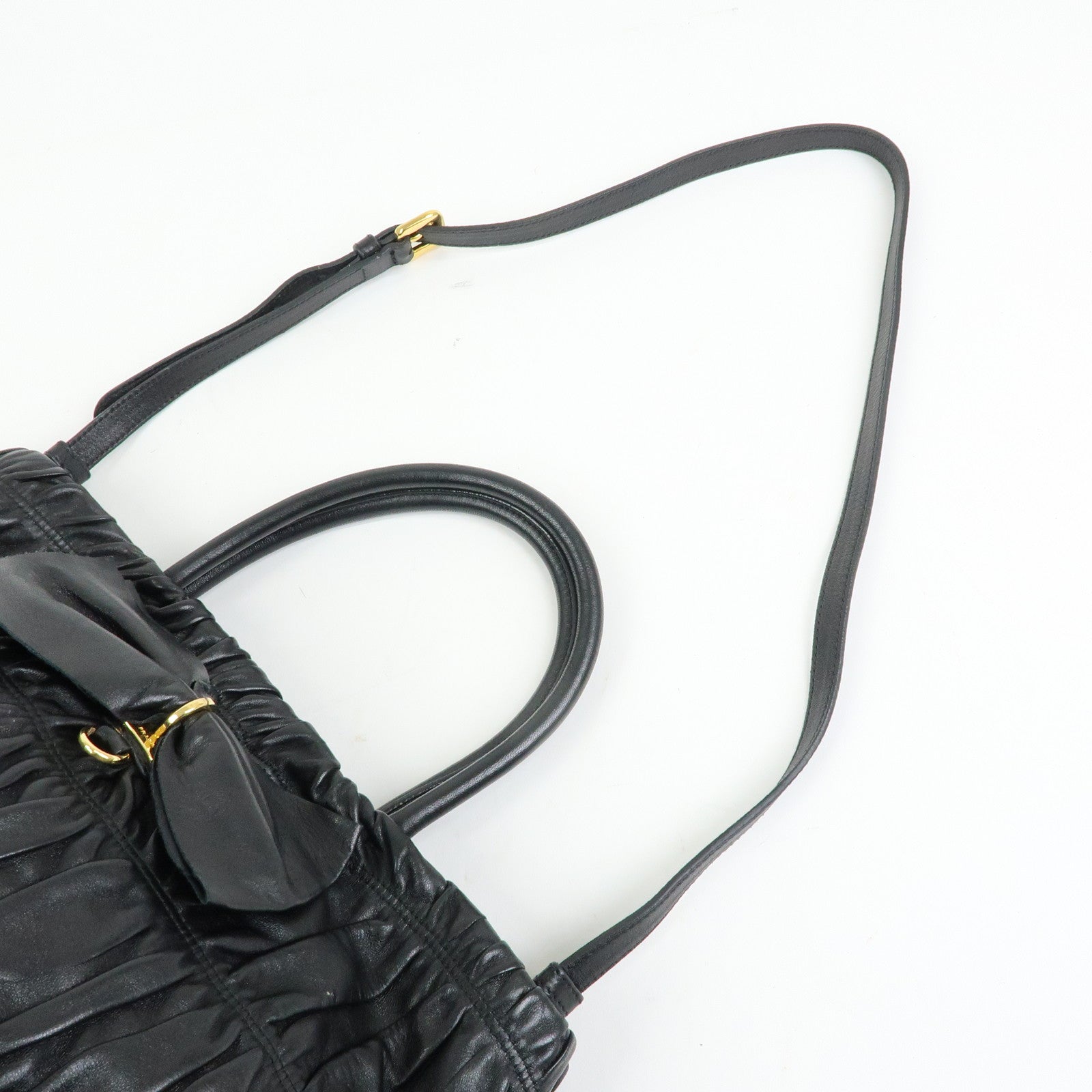 PRADA Ribbon Nappa Gaufure Leather 2Way Bag Black BN1932