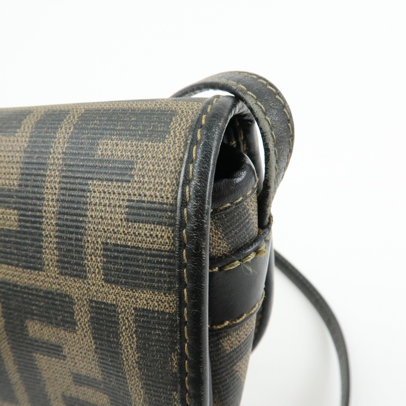 FENDI Zucca PVC Leather Canvas Shoulder Bag Brown Black