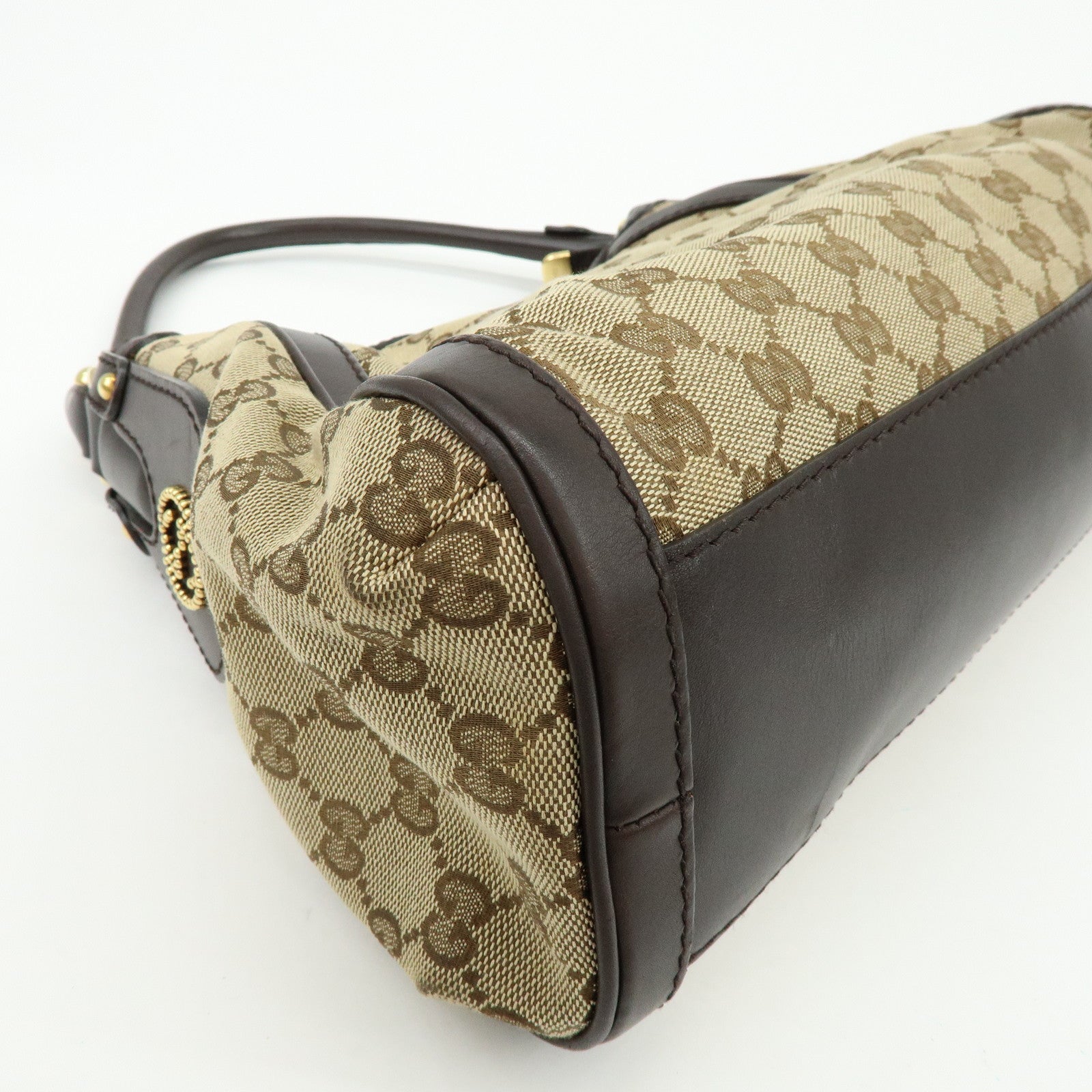 GUCCI Interlocking G Canvas Leather Shoulder Bag Beige 282298