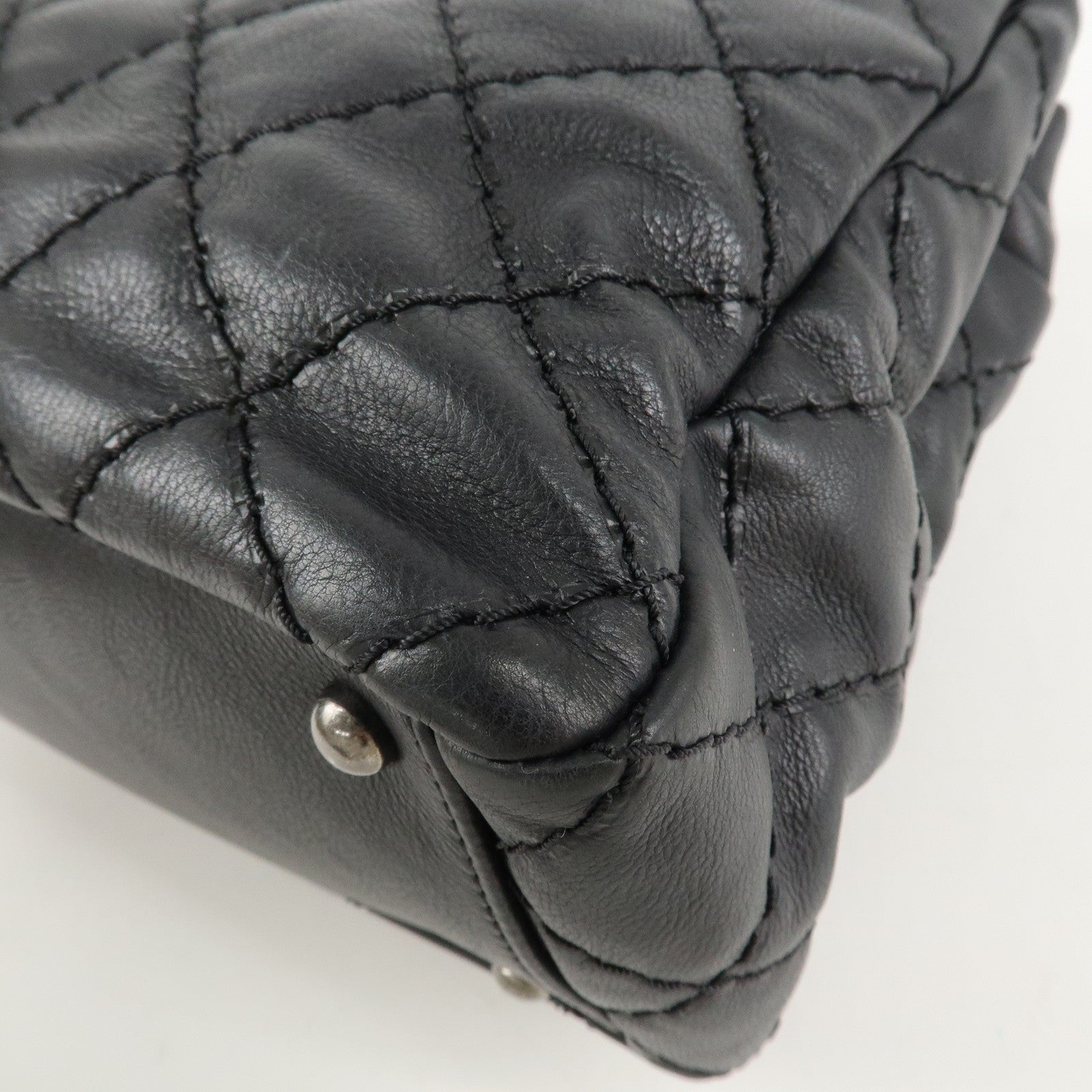 CHANEL COCO Mark Wild Stich Leather Chain Shoulder Bag Black Used