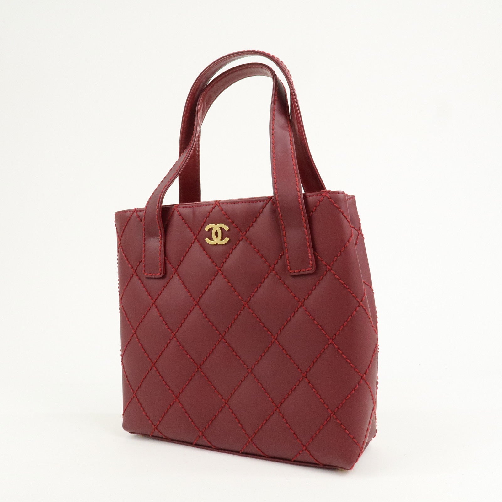 CHANEL Wild Stitch Leather Tote Bag Hand Bag Red A18126