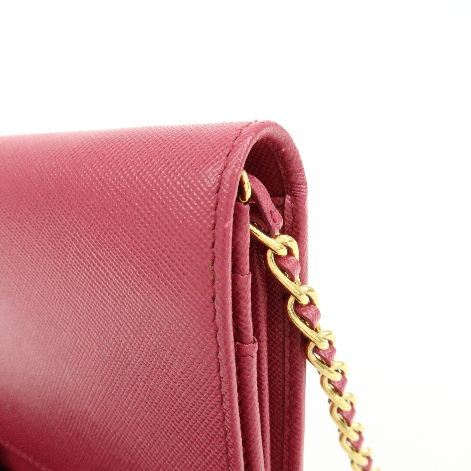 PRADA Saffiano Leather Chain Wallet WOC Pink 1M1290