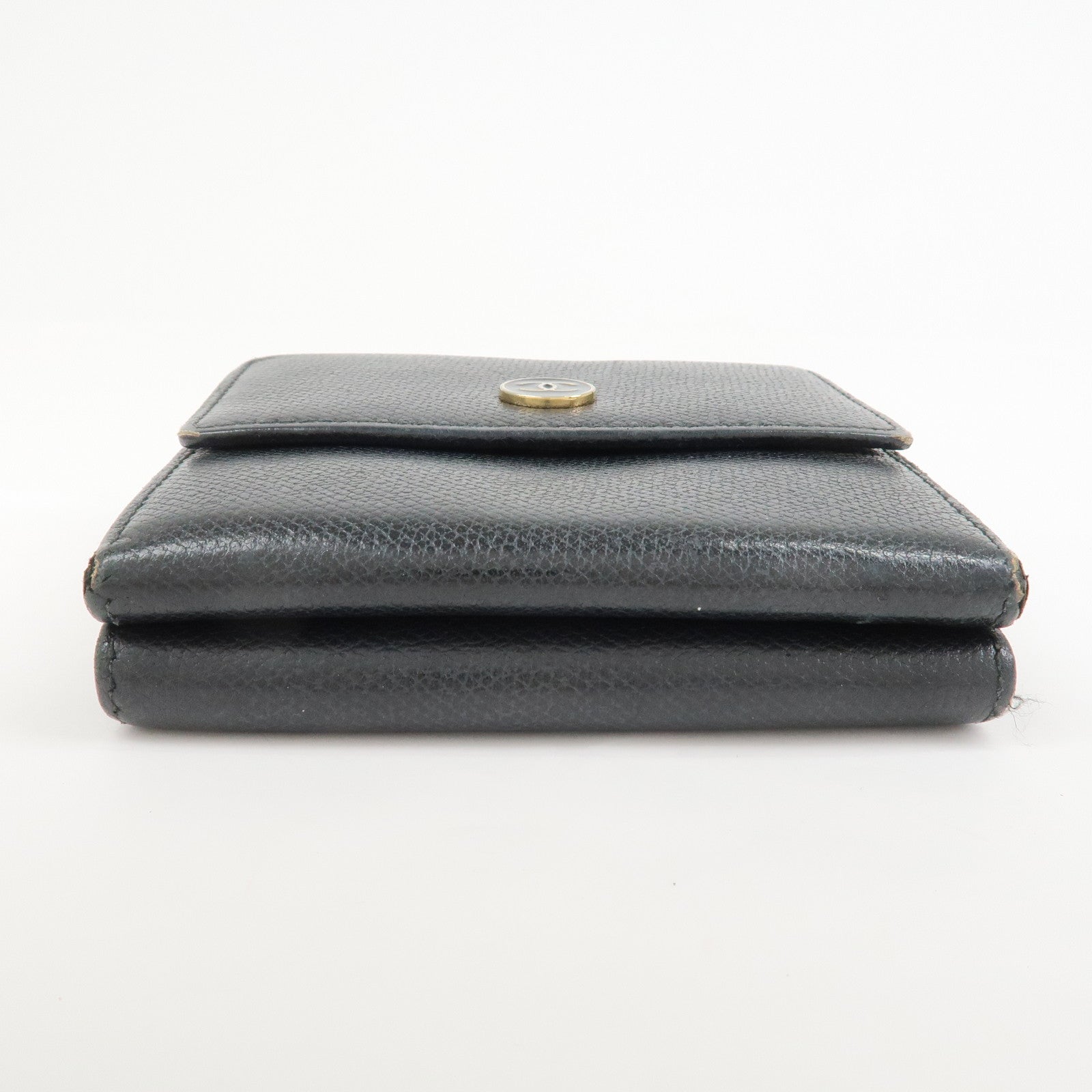 CHANEL COCO Button Leather W Hook Compact Wallet Black A20902