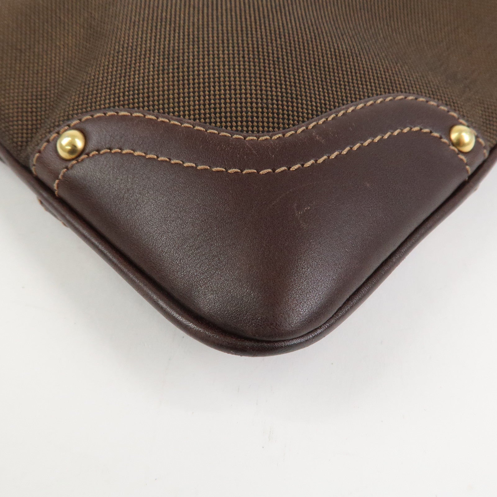 PRADA Logo Jacquard Leather Shoulder Bag Brown BT0537
