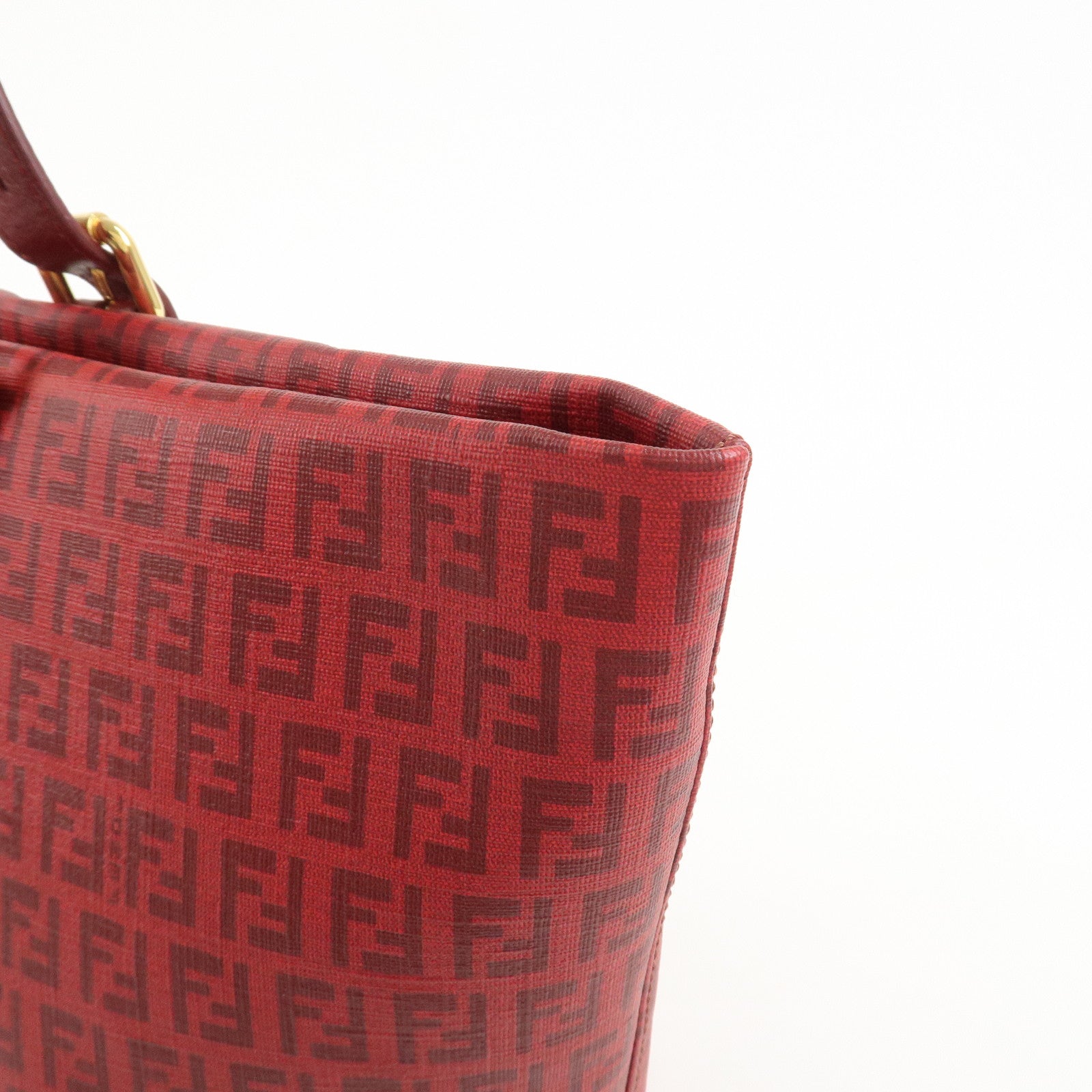 FENDI Zucchino PVC Leather Tote Bag Shoulder Bag Red Gold 8BH215