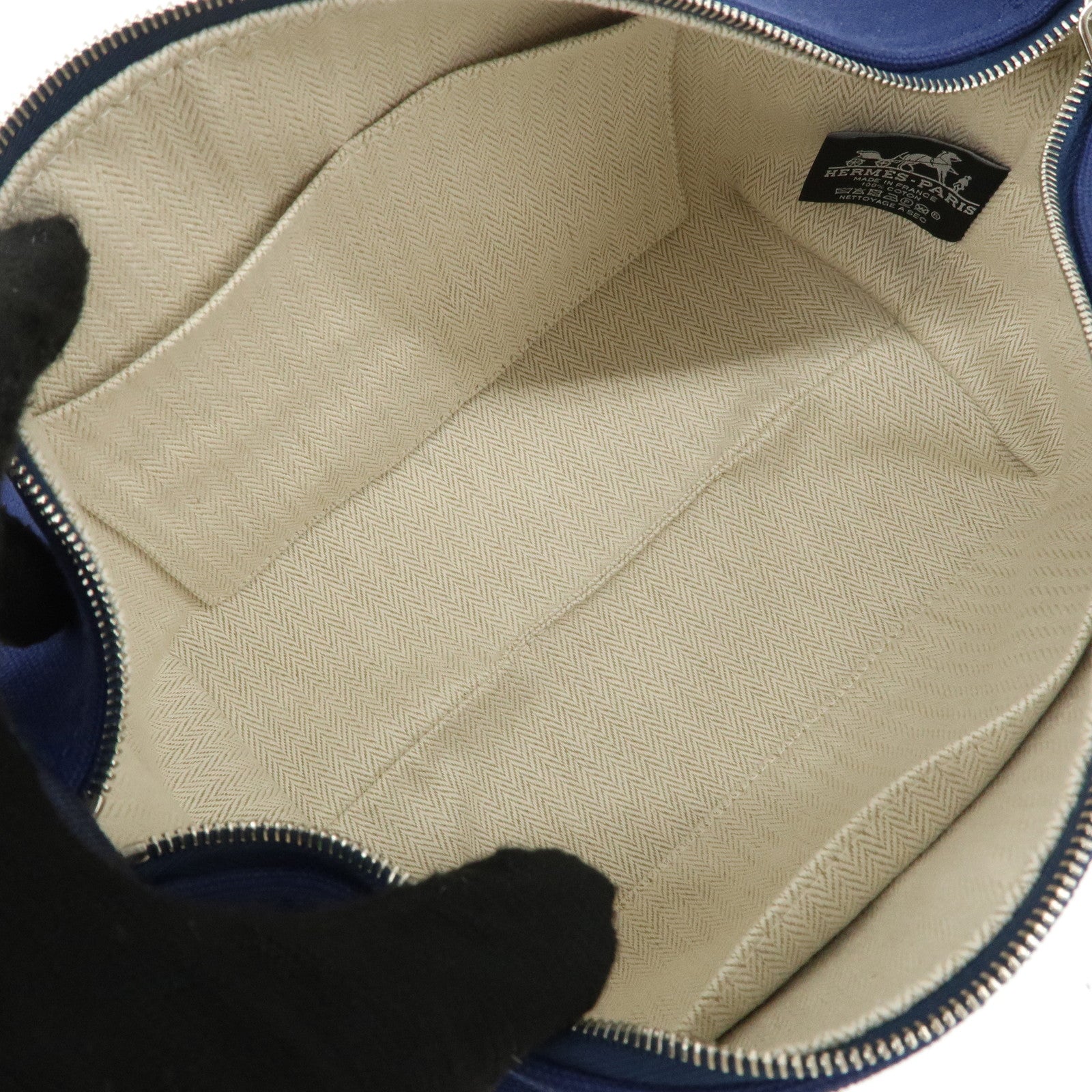 HERMES Canvas Bride A Brac PM Hand Bag Green Navy Used