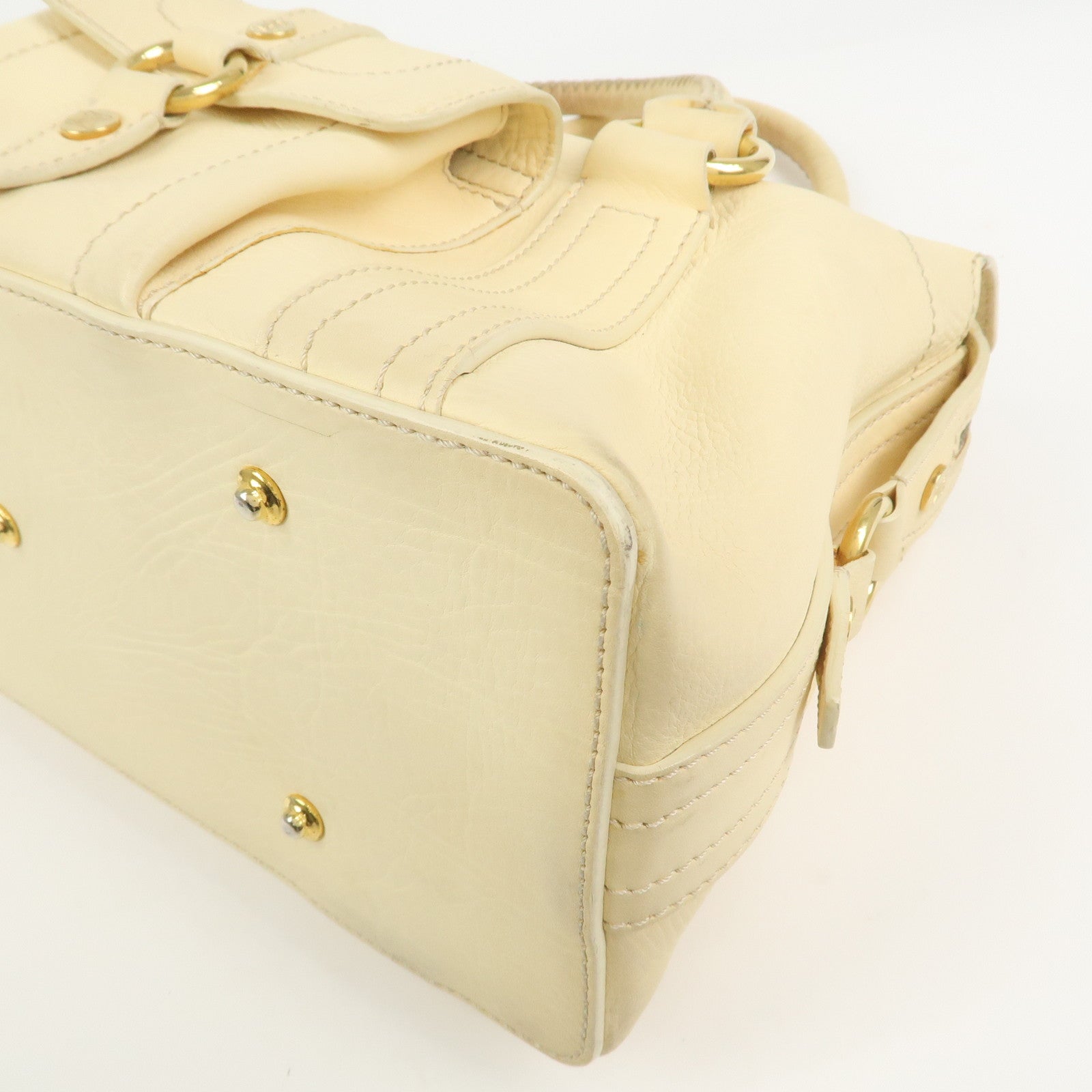 CELINE Macadam Logo Leather Tote Bag Hand bag Shoulder Bag Creme