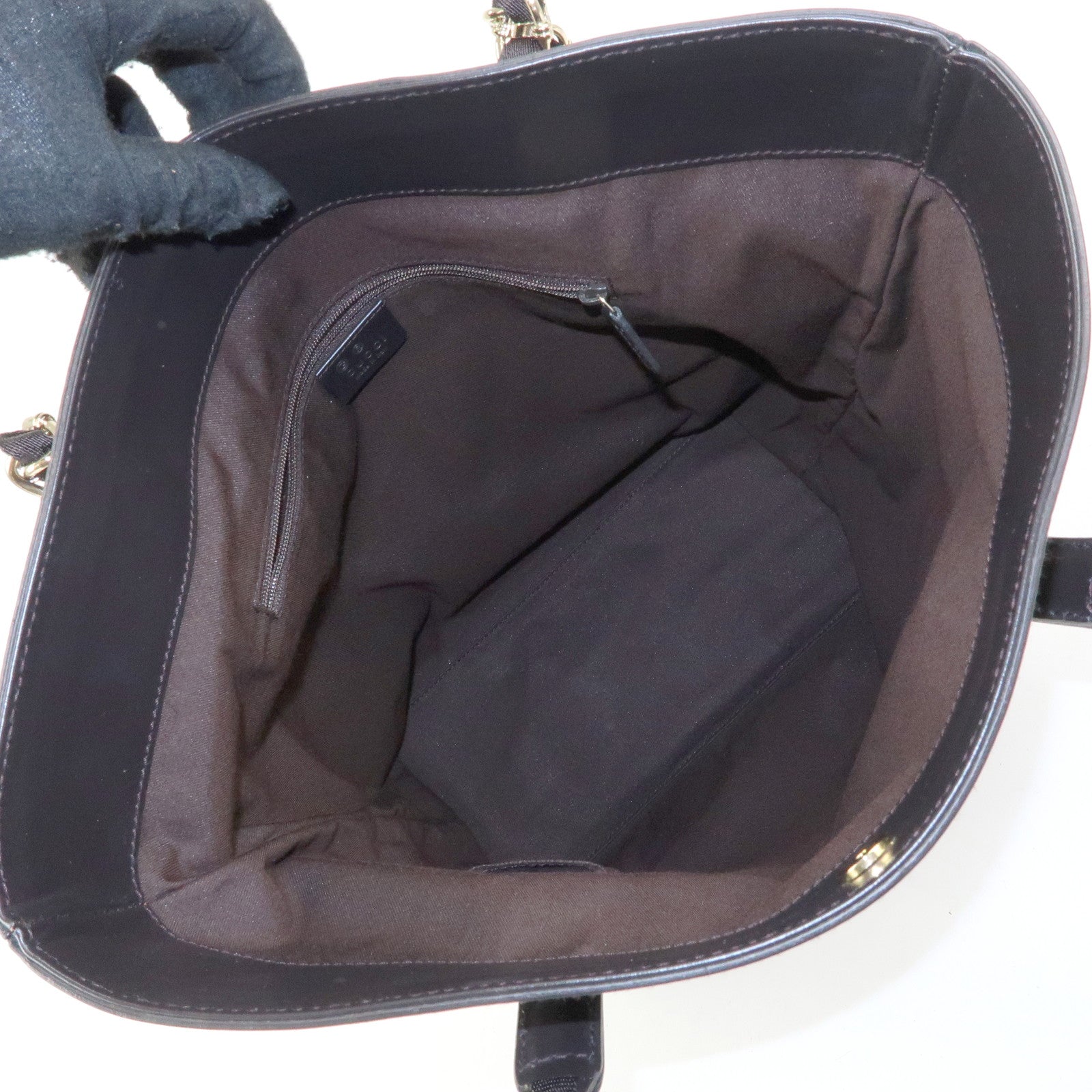 GUCCI GG Nylon Leather Chain Tote Bag Shoulder Bag Brown 196750