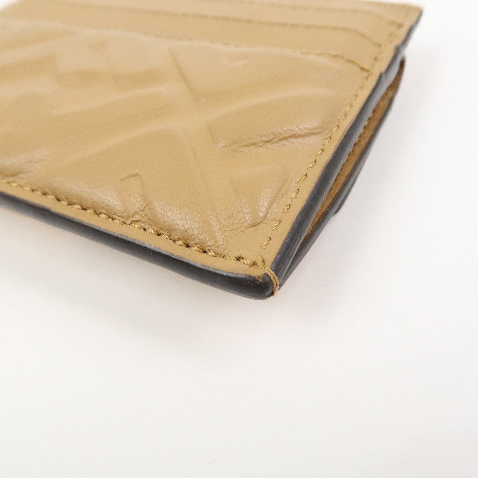 FENDI Zucca Baguette Leather Card Case Light Brown