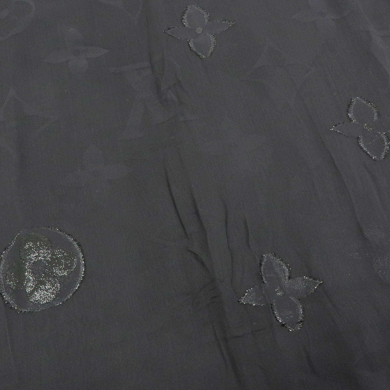 Louis Vuitton Silk Nylon Scarf Shawl Glitter Black