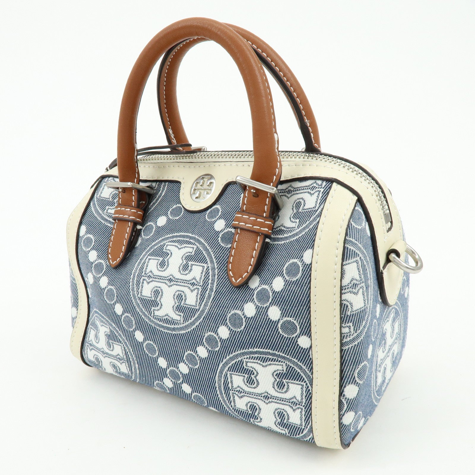 TORY BURCH T Monogram Canvas Leather 2Way Hand Shoulder Bag Blue