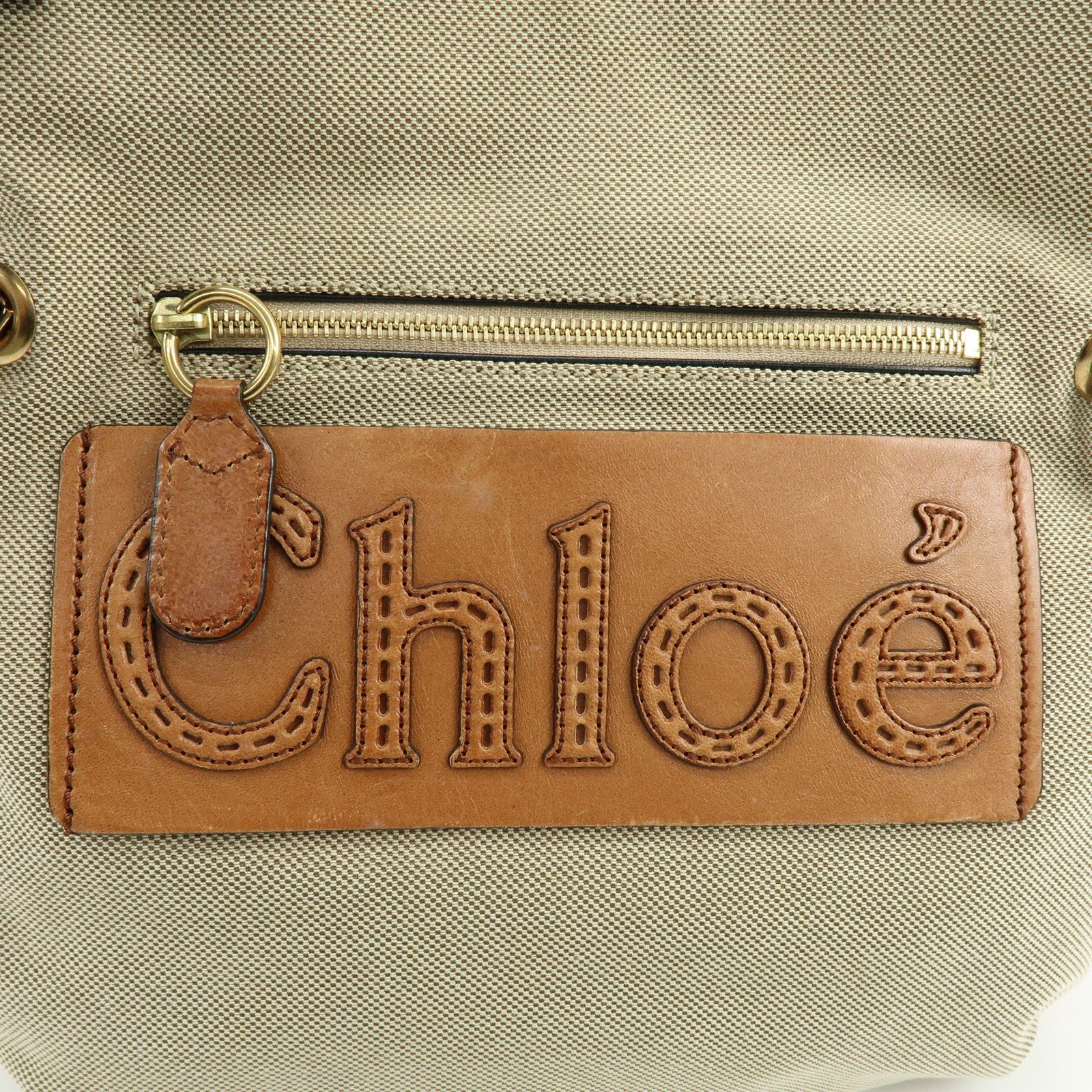 Chloe Harley Canvas Leather Shoulder Crossbody Bag Natural Brown