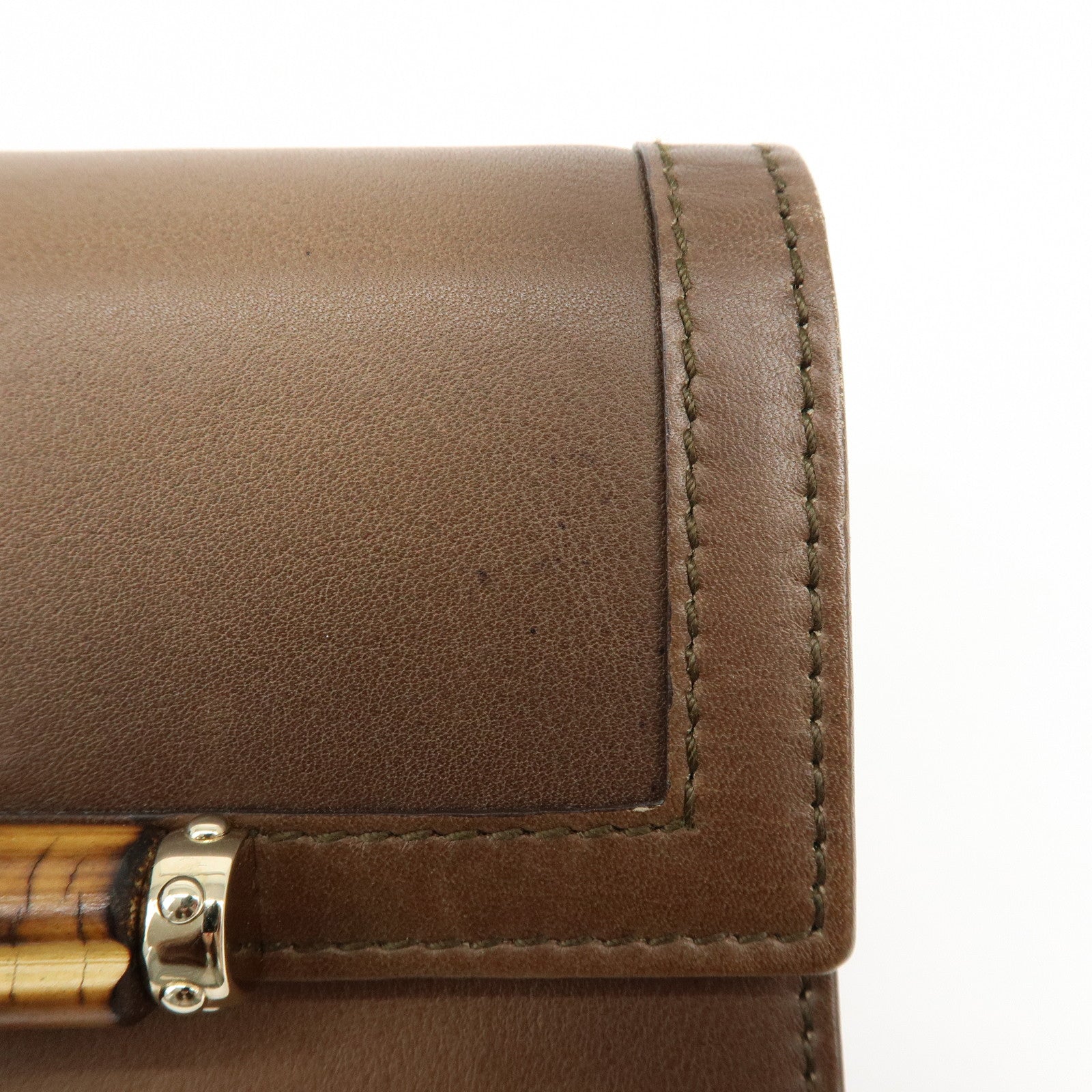 GUCCI Bamboo Leather Bi-fold Compact Wallet Brown 257017