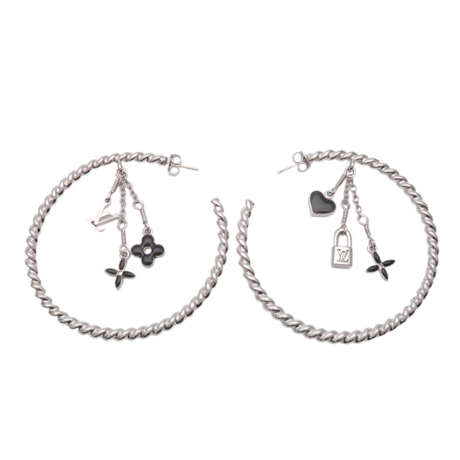 Louis Vuitton Creole Sweet Monogram Metal Earrings Silver M65679 Used