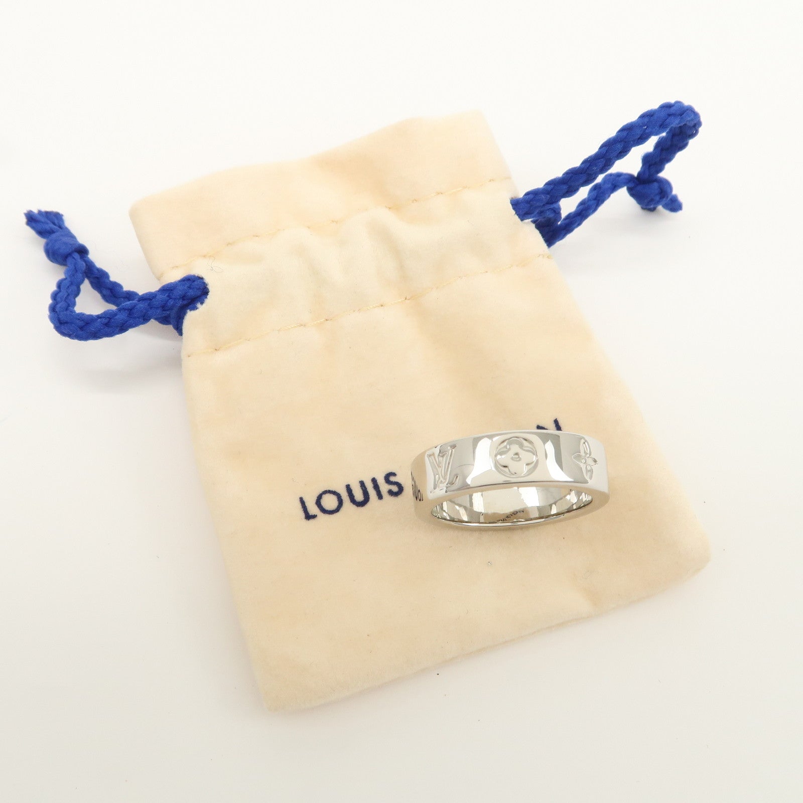 Louis Vuitton Monogram Metal Mosaic Thin Ring S00 Silver M1180