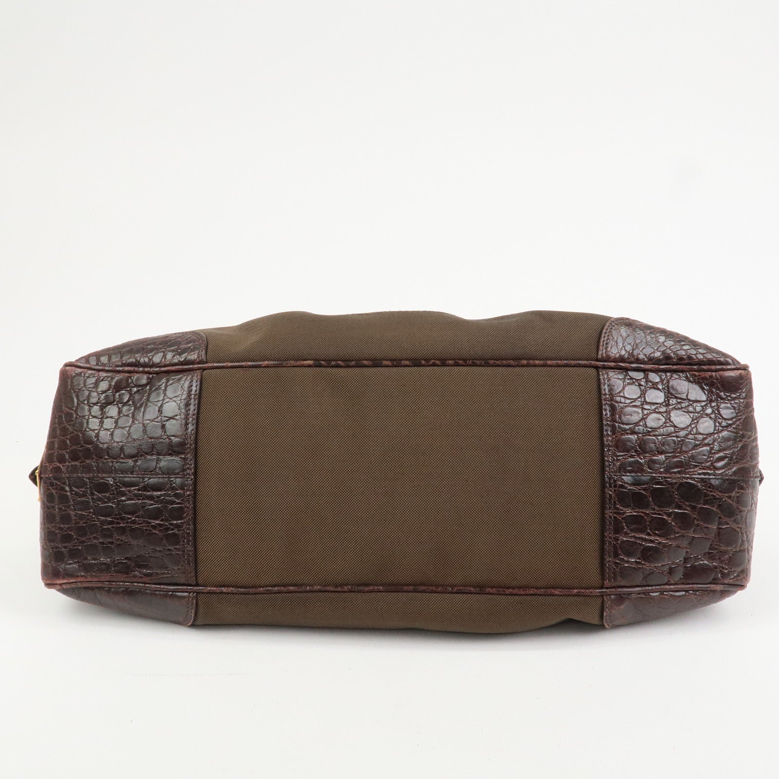 PRADA Logo Canvas Embossed Leather 2Way Shoulder Bag Hand Bag Brown