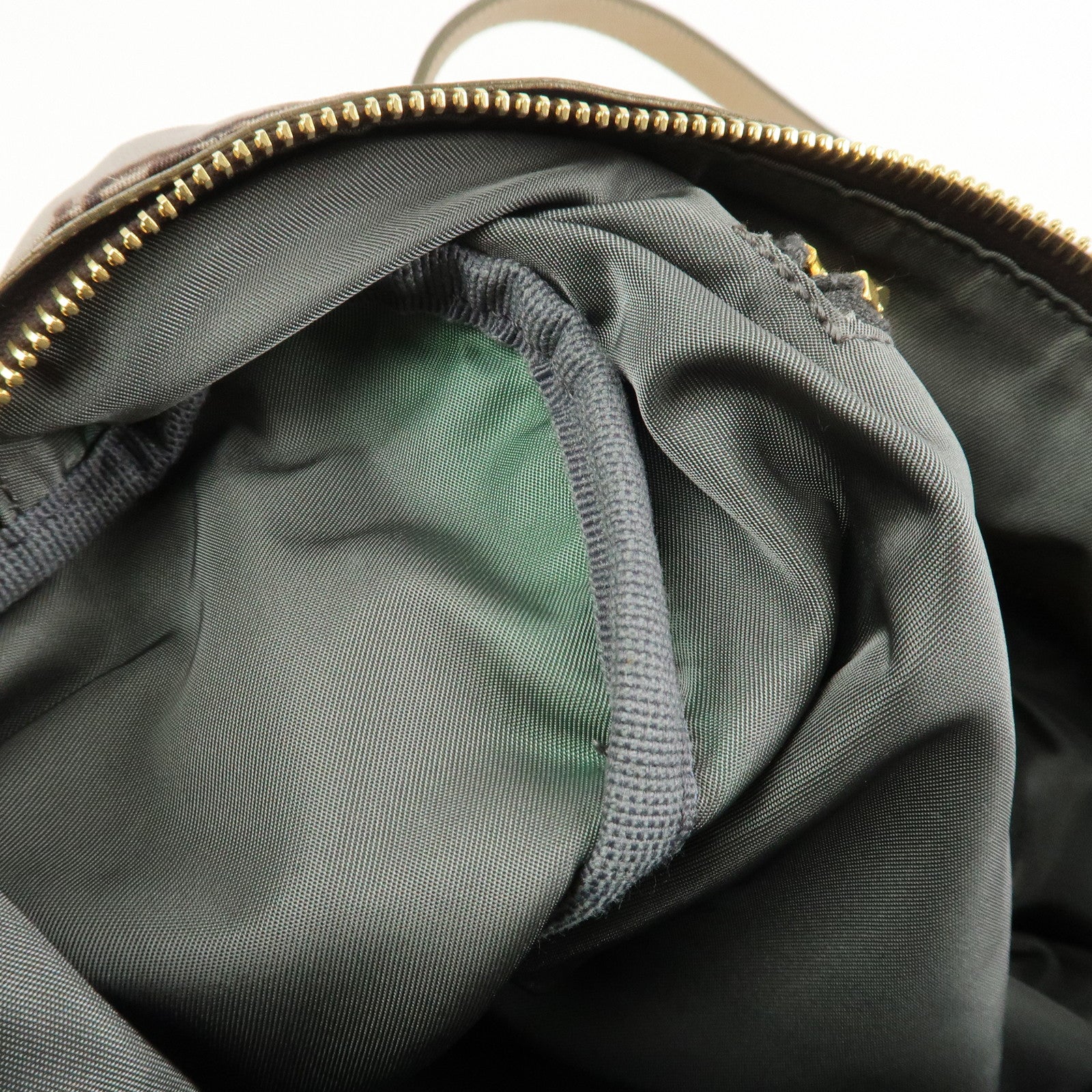 PRADA Logo Nylon Leather Boston Bag Shoulder Bag Gray Gold BL0567