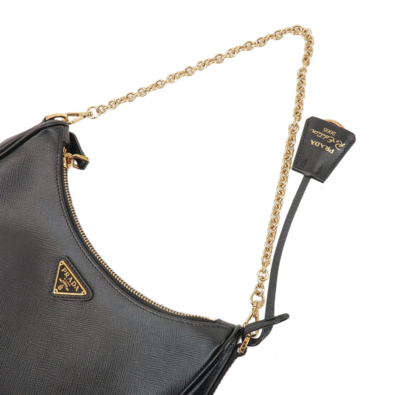PRADA Triangle Logo Saffiano Leather 2Way Shoulder Bag Black 1BH204
