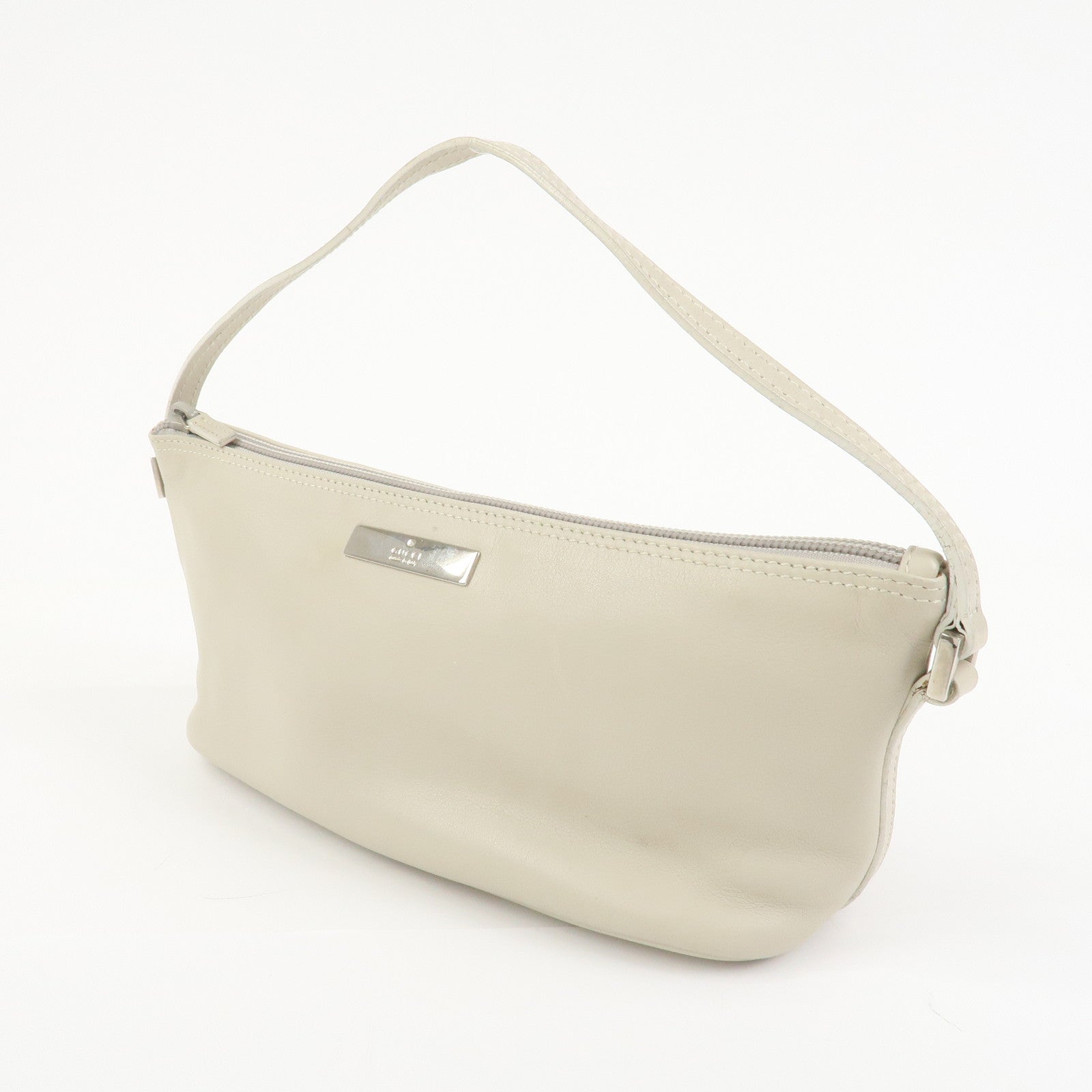 GUCCI Boat Bag Leather Pouch Hand Bag Ivory 039・1103