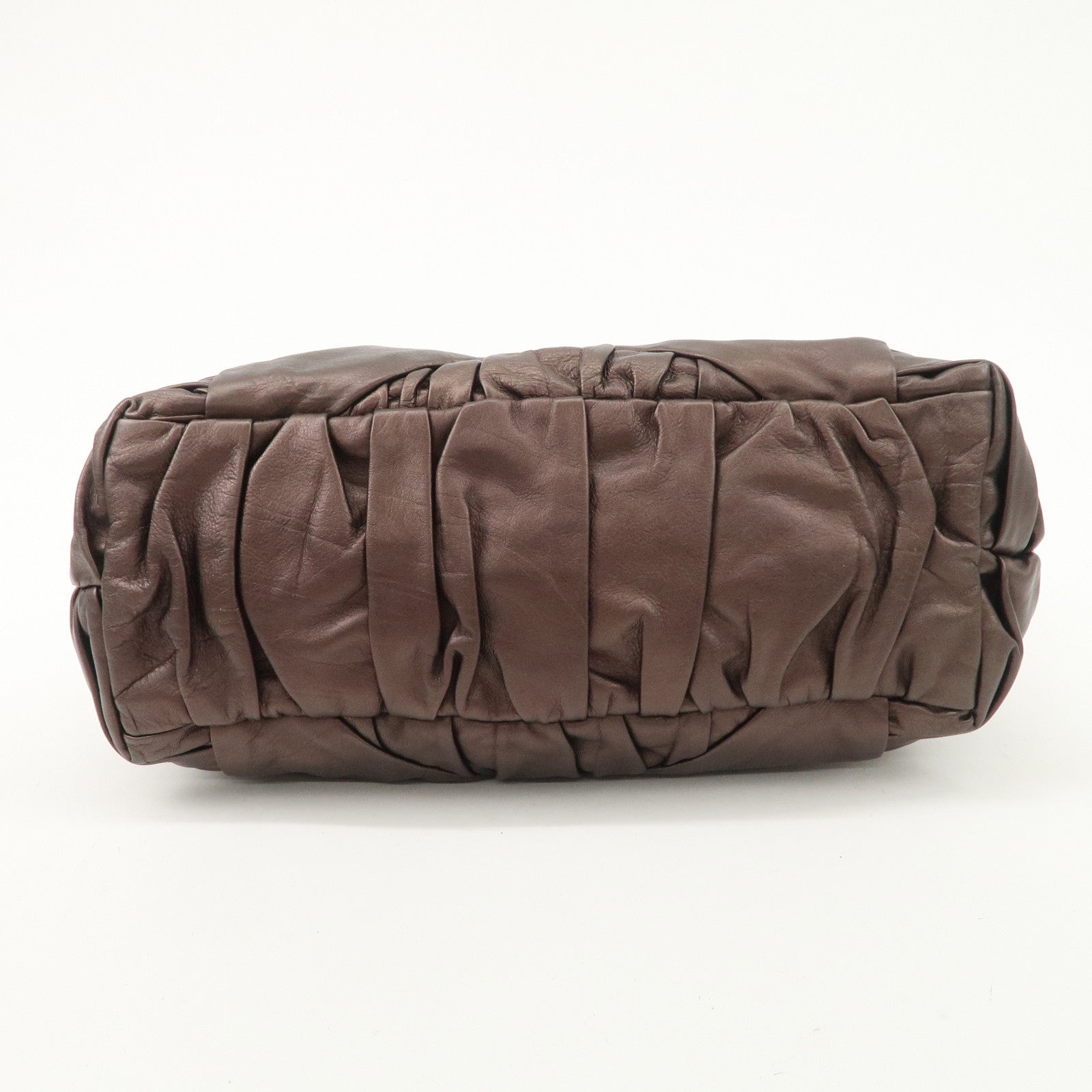 Prada Gathered Leather Tote Bag Hand Bag Bronze Silver HDW BN1719 Used