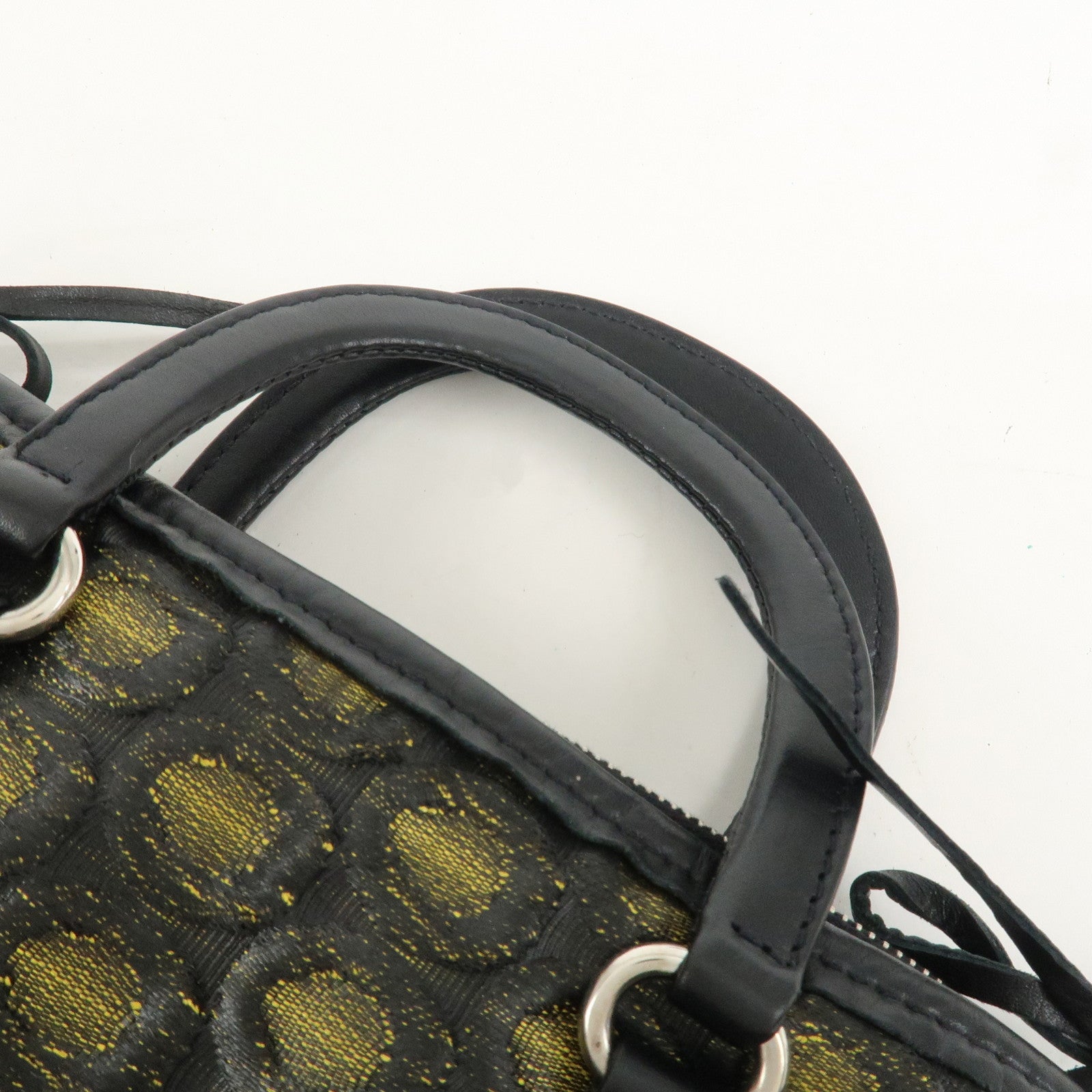 PRADA Triangle Logo Nylon Leather Ribbon Hand Bag Black Yellow