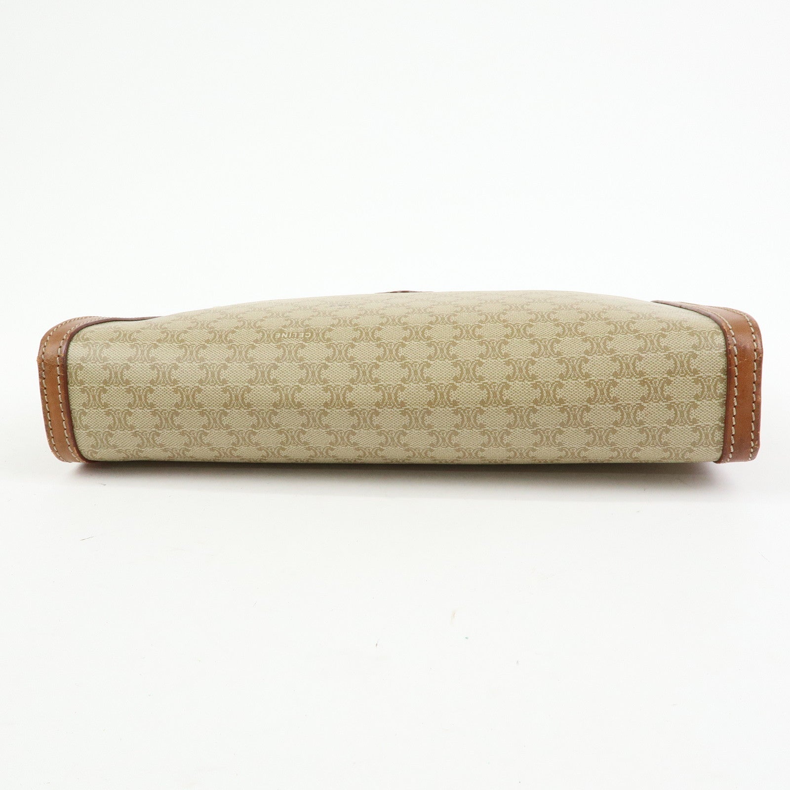 CELINE Macadam PVC Leather Clutch Bag Pouch Beige Brown