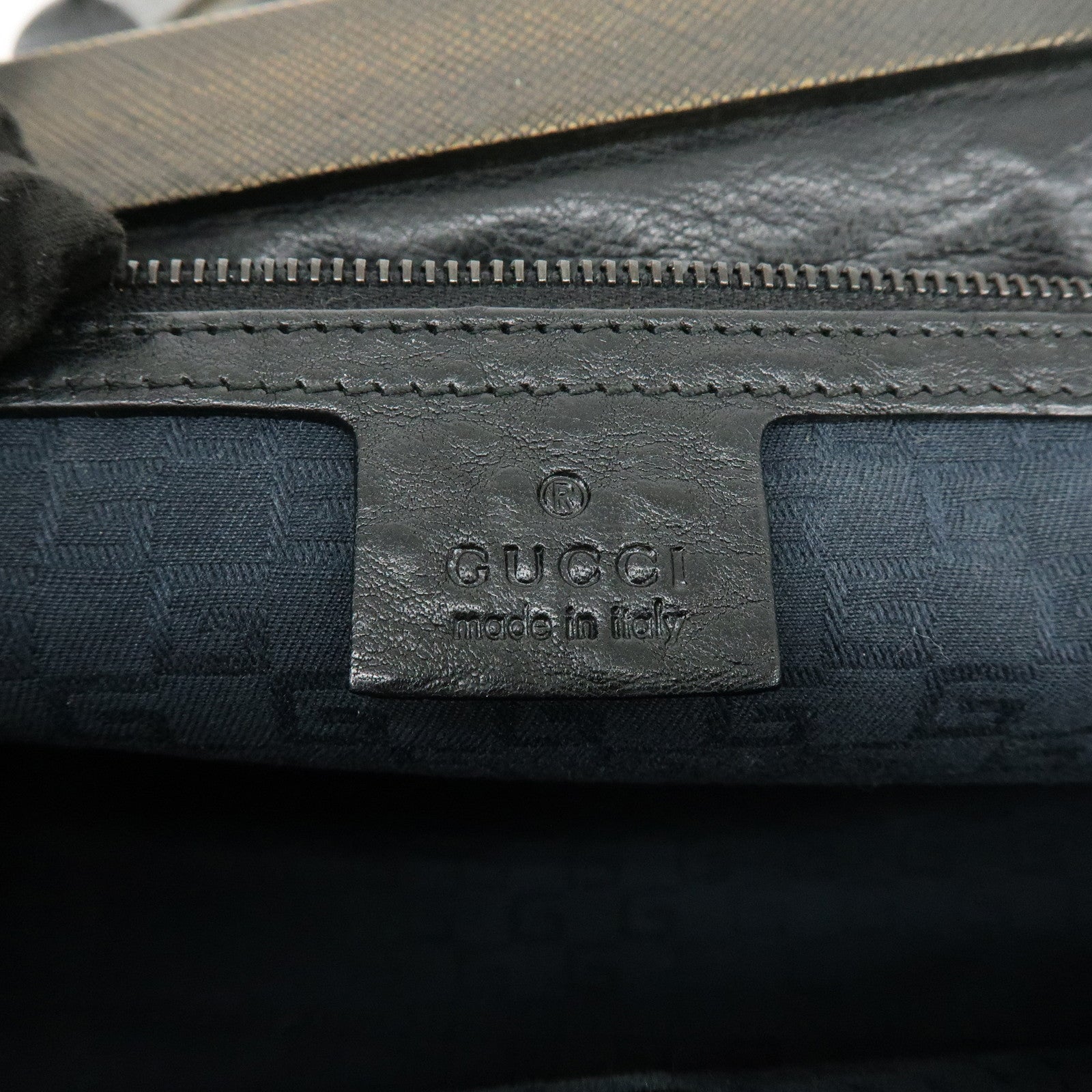 GUCCI Leather Wood Hand Bag Doctor Bag Black 105377