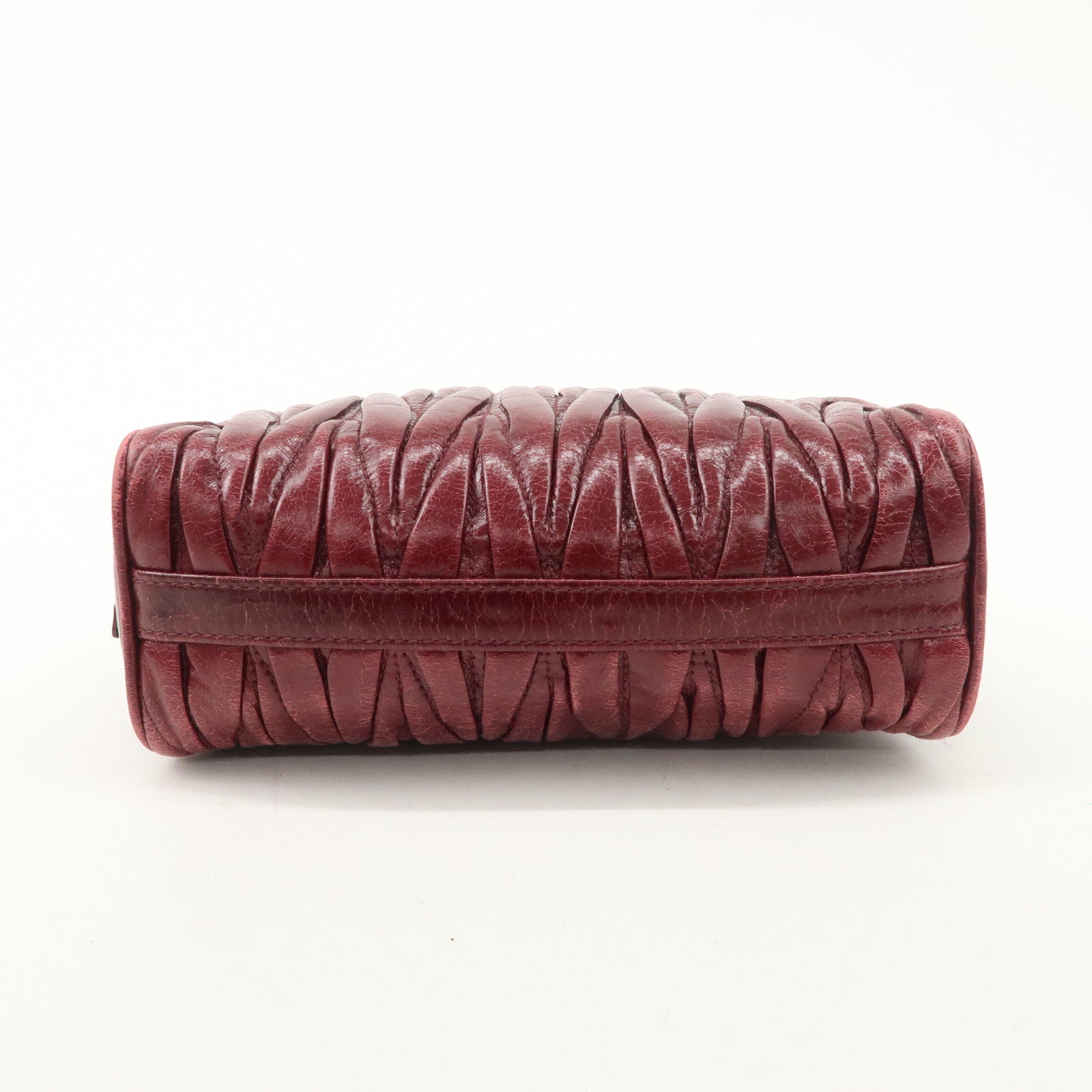 MIUMIU Matelasse Leather Shoulder Bag Burgundy Silver Hardware Used
