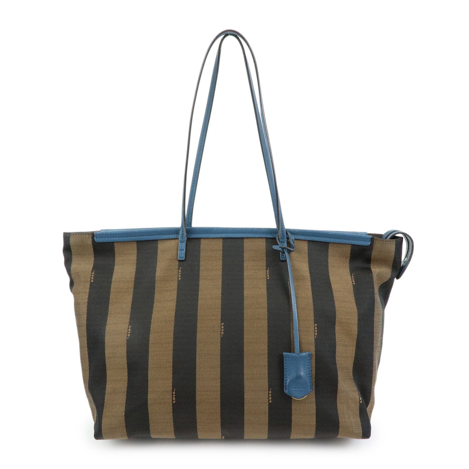 FENDI Pequin Canvas Leather Tote Bag Shoulder Bag Brown Navy 8BH185