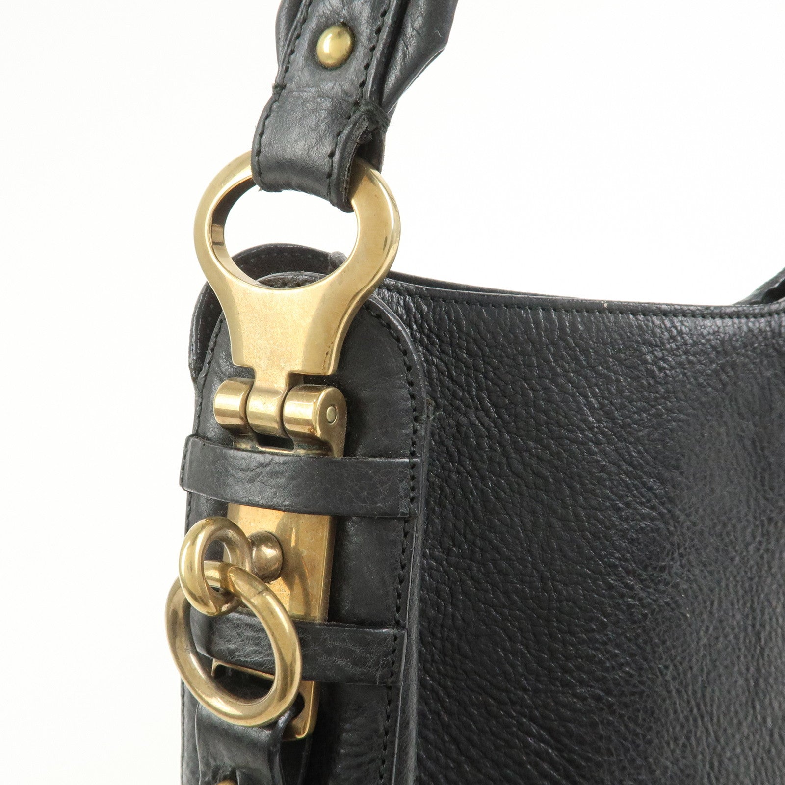 Ferragamo Gancini Calf Leather Shoulder Bag Hand Bag Black