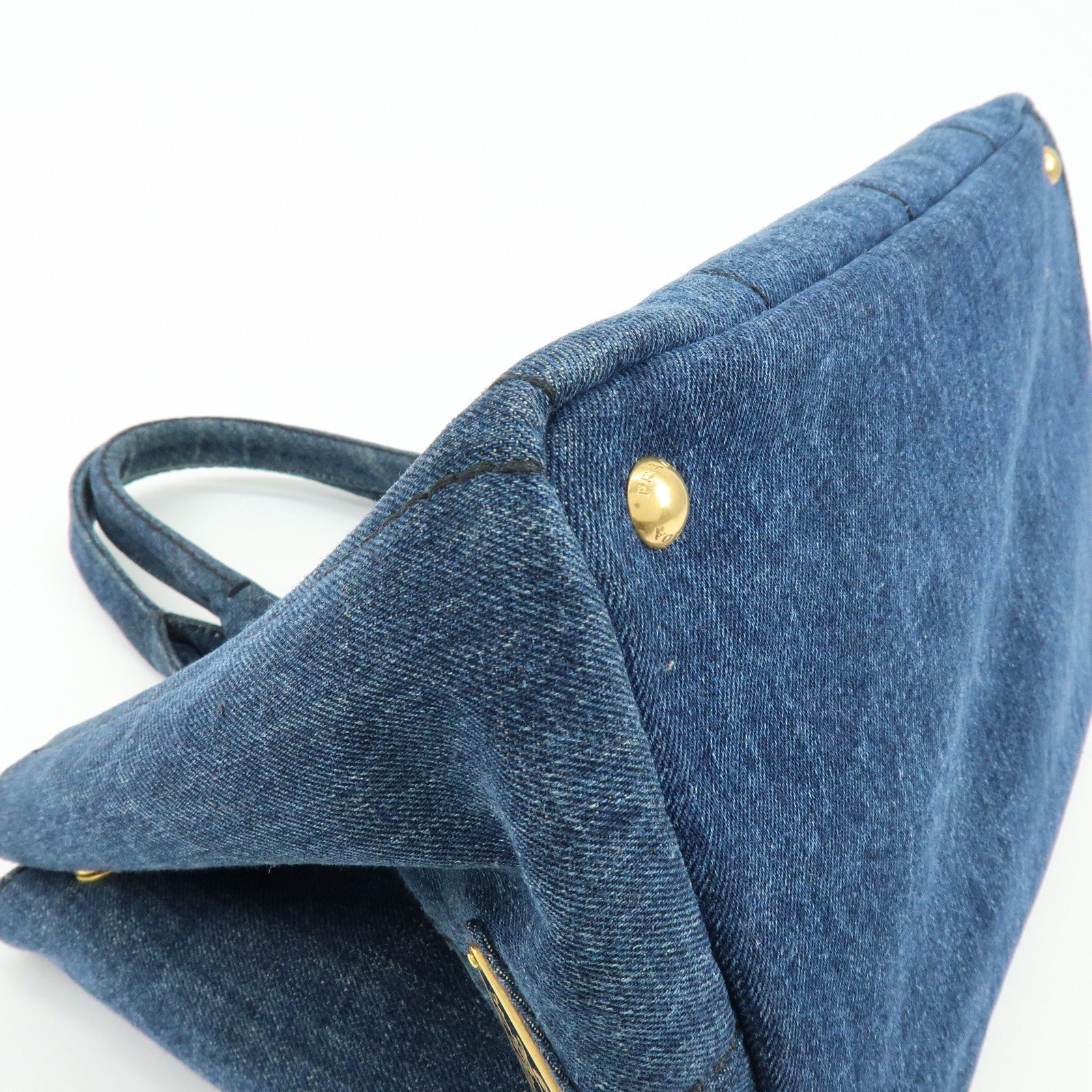 PRADA Canapa Tringle Logo Canvas Denim Tote Hand Bag Blue B1877B
