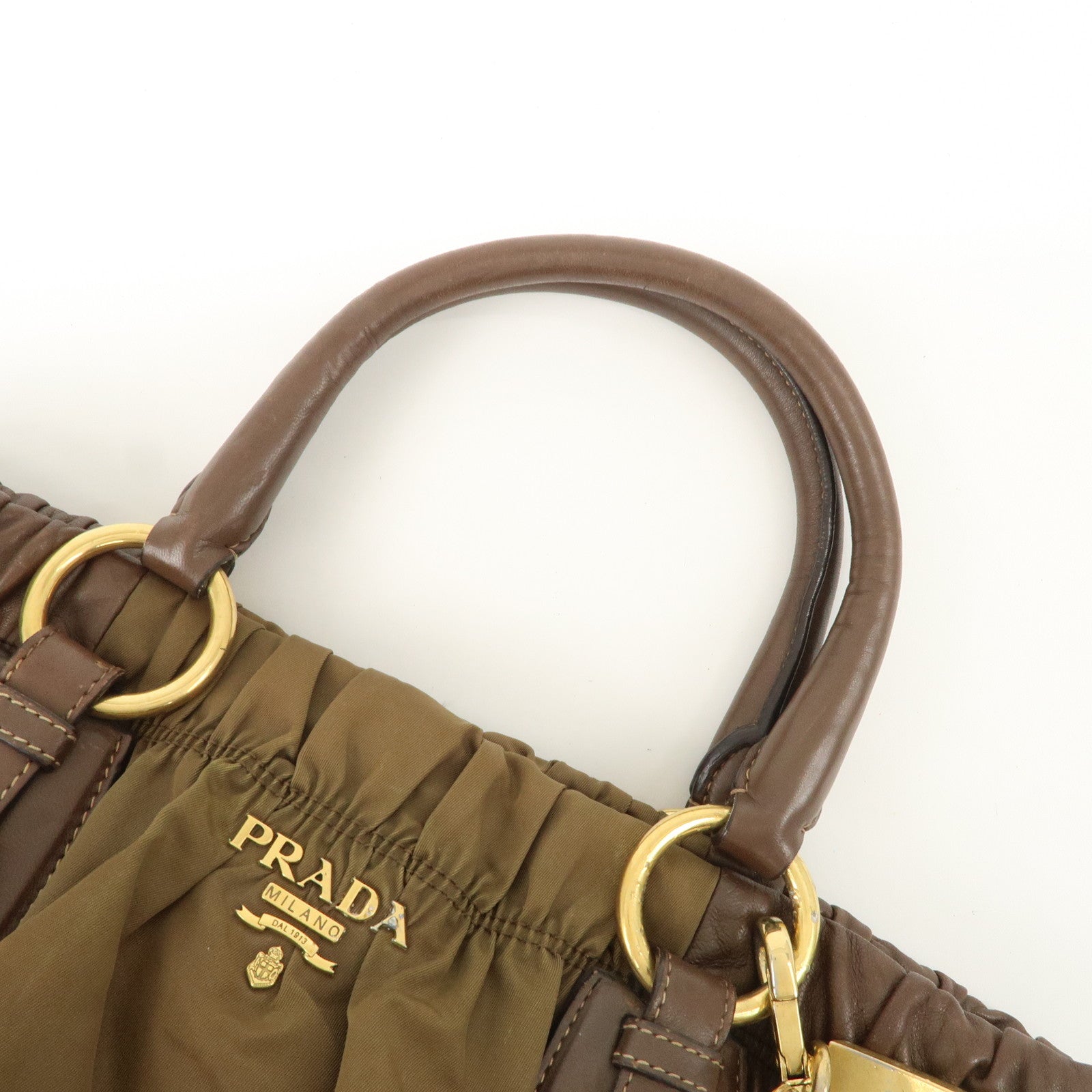 PRADA Nylon Leather 2WAY Bag Shoulder Bag Hand Bag Brown Khaki BN1793