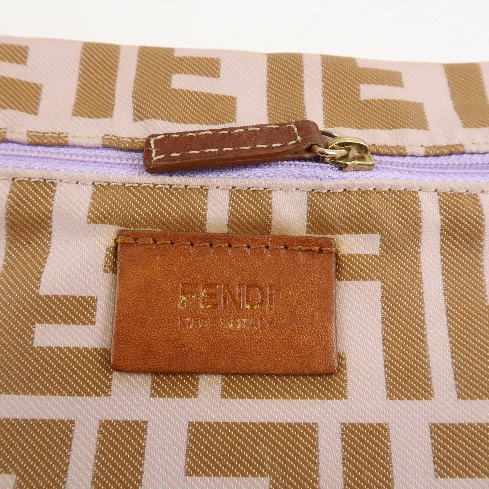 FENDI Zucca Nylon Leather Tote Bag Shoulder Bag Brown Pink 8BH185