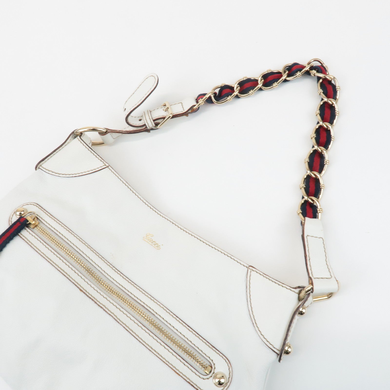 GUCCI Sherry Leather Chain Shoulder Bag Hand Bag White 153011 Used