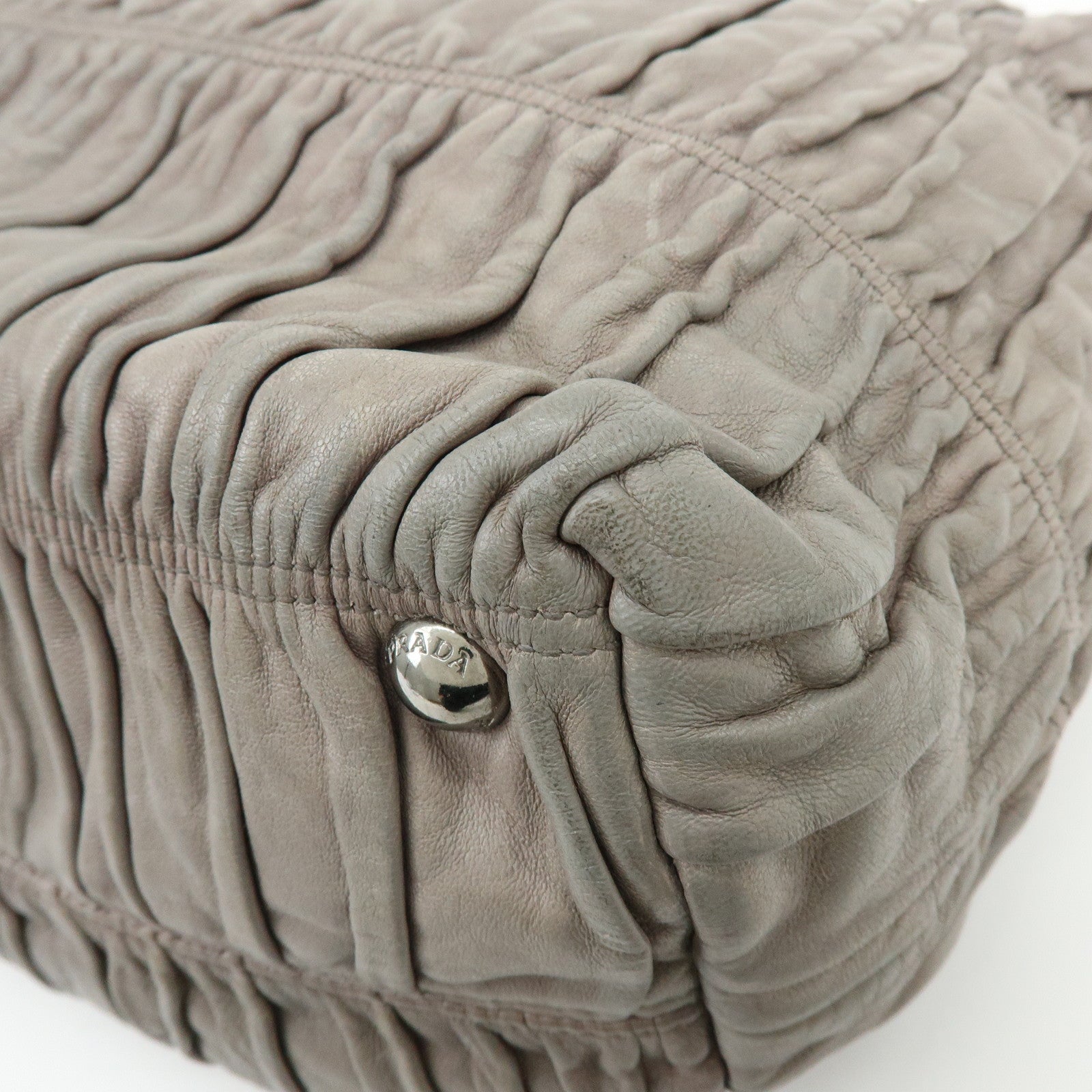 PRADA Logo Leather 2Way Bag Hand Bag Shoulder Bag Gray